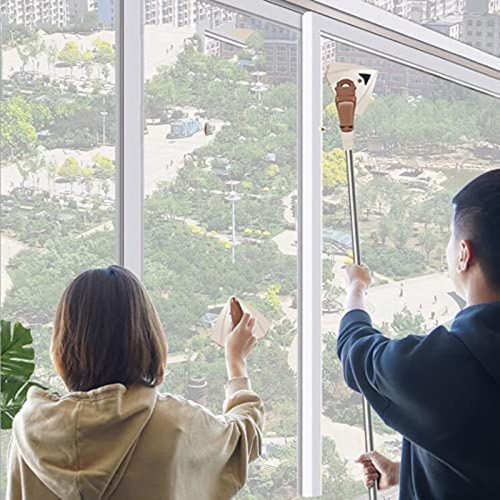 Clean Windows Magnetischer Fensterreiniger Glasreiniger Doppelzweck-Glaswischer, sowohl hohe als auch niedrige Ecken sind verfügbar, der Glaswischerkopf kann um 360° gedreht Werden, 15–28 mm