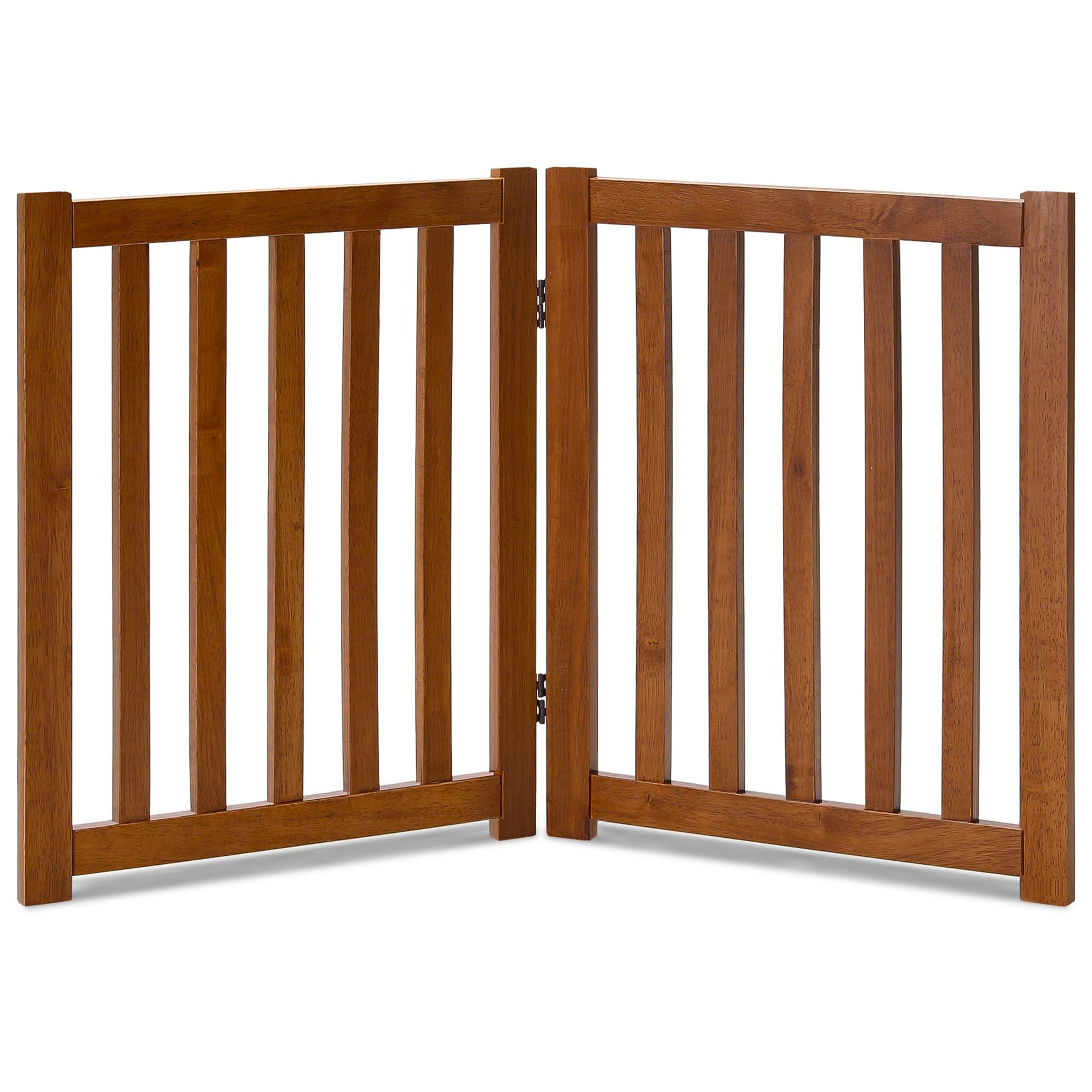 LZRS 2-Panel Wooden Free Standing Foldable Dog Gate Indoor – Solid Hardwood 24" High, Step-Over Safety Pet Gate for Doorways, Stairs & Small Spaces - Indoor Use, Oak