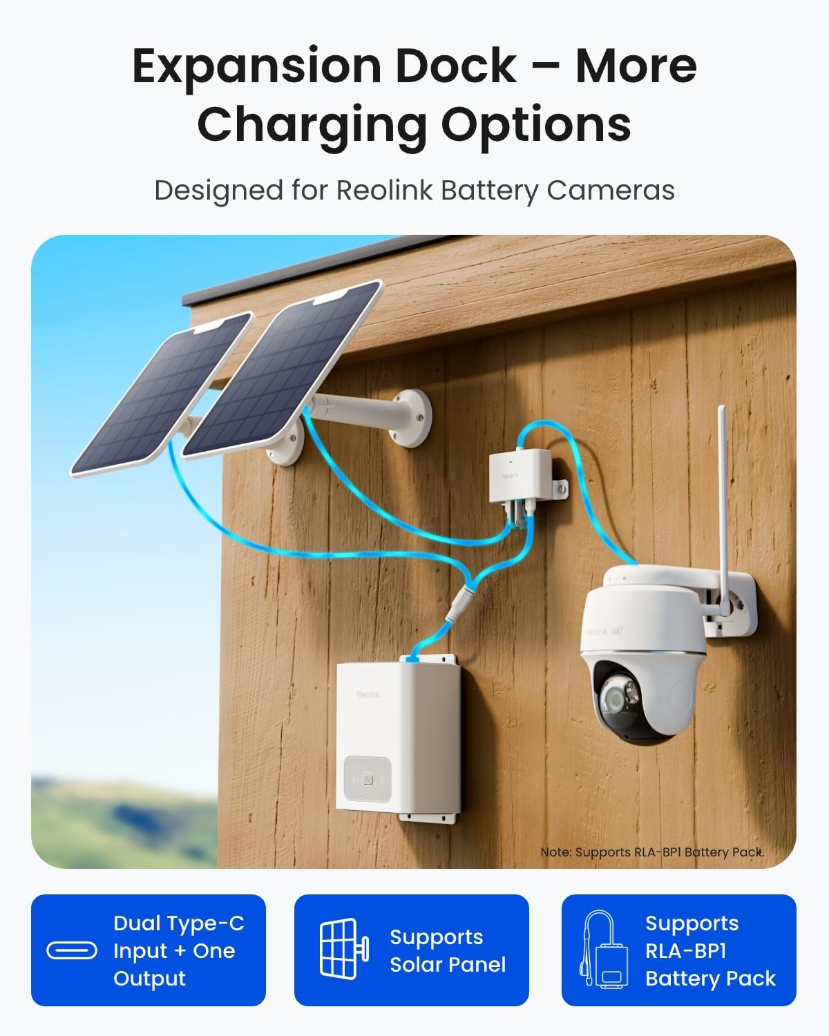 Reolink RLA-CD1 Expansion Dock – Dual Solar/Battery Support | Compatible with Reolink Battery Cameras | Outdoor Power Adaptor
