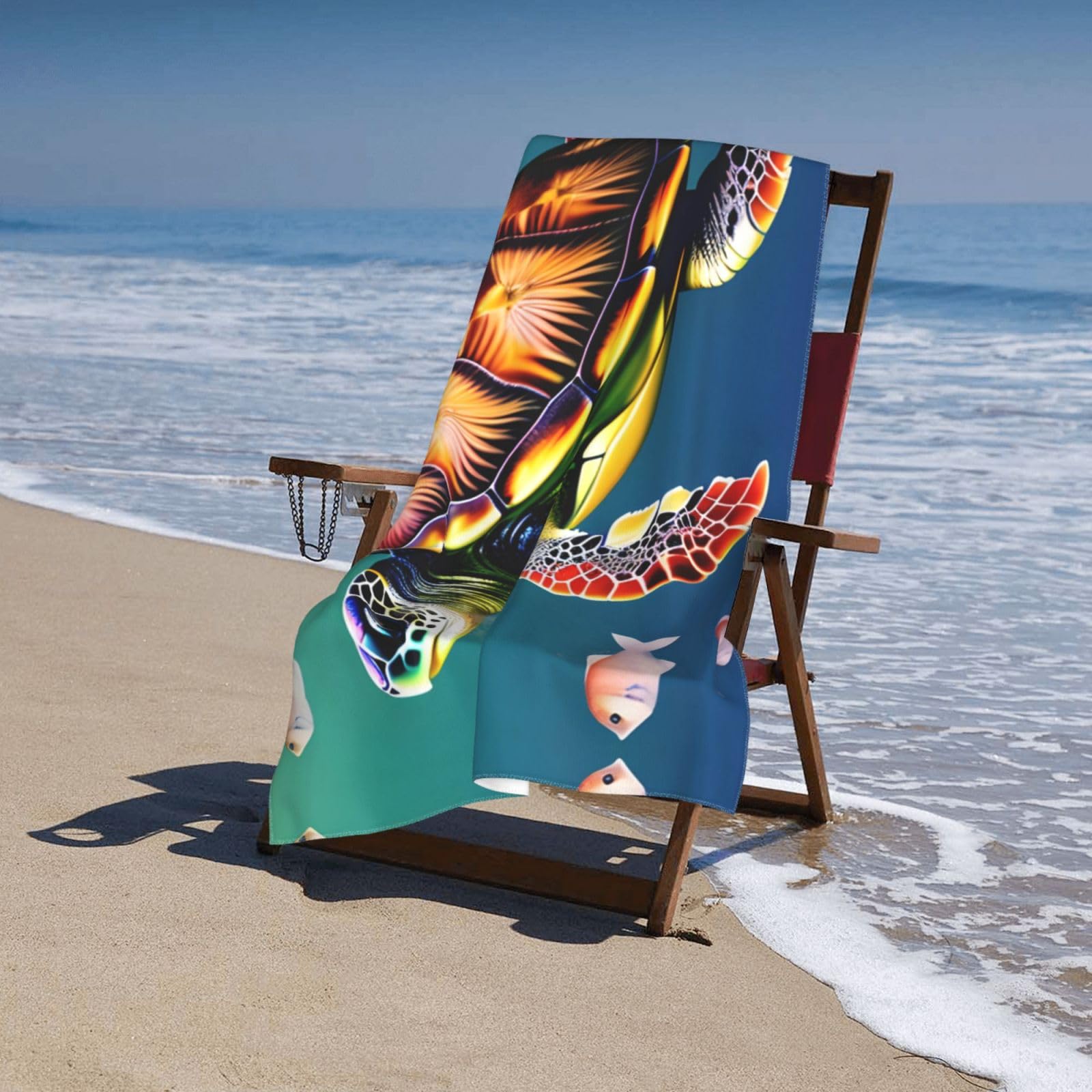 Asciugamano da bagno a forma di tartaruga marina con pesci, perfetto per spiaggia, piscina e attività all'aperto