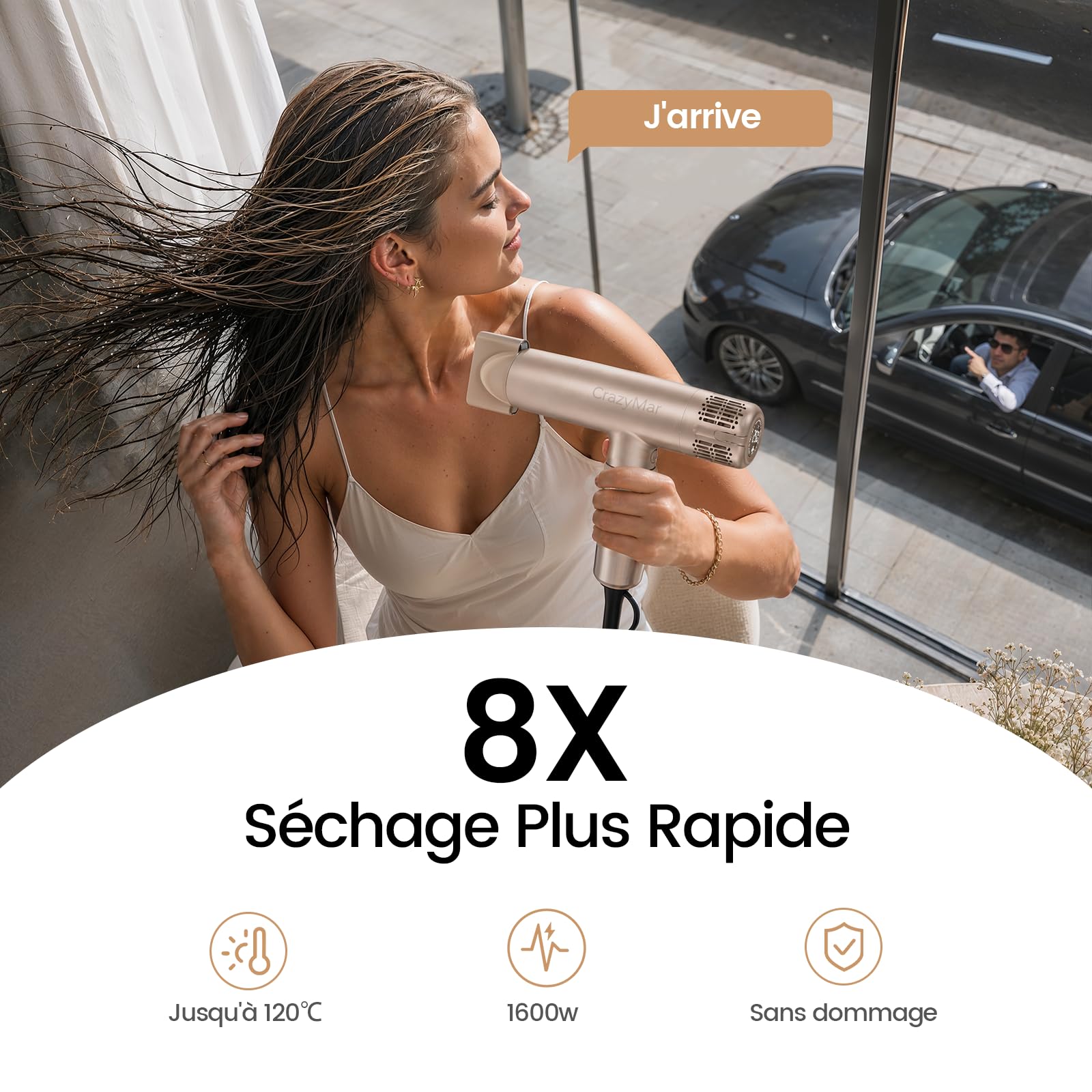 CrazyMar Sèche-Cheveux Professionnel, Séchage 8X plus Rapide