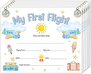 First Flight Certificate, Brave Flying Keepsake Award Gifts for Kids Baby, Solo Pilot Aviation Souvenir Milestone Marker Supplies, 25 Pack Achievement Certificates of Recognition, 31