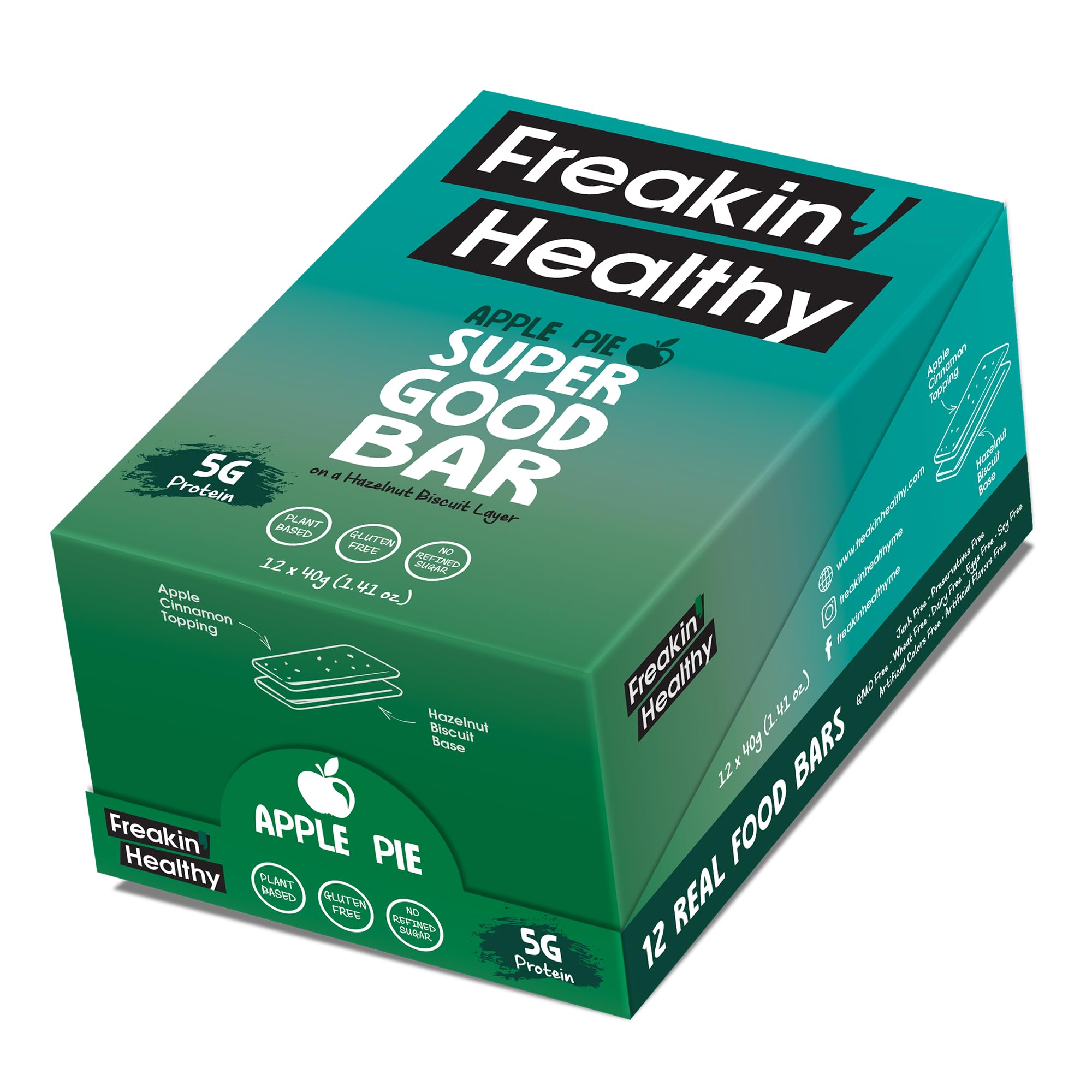 Apple Pie Superfood Bar 40g – Box of 12, Naturally Sweetened Protein Snack, Plant-Based Ingredients