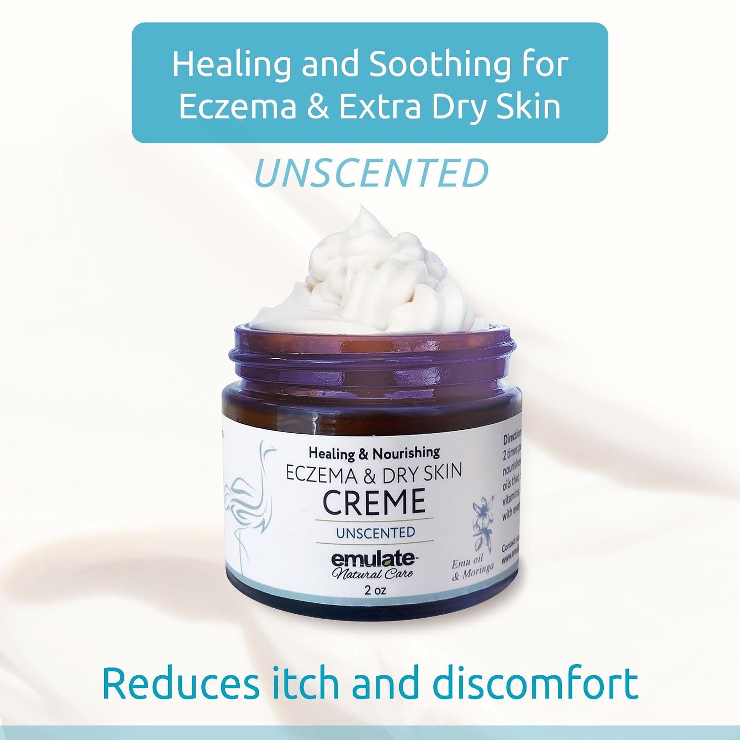 Dry Skin & Eczema Crème with American Emu oil Scented with Lavender/Chamomile or Unscented 2 oz (Unscented)