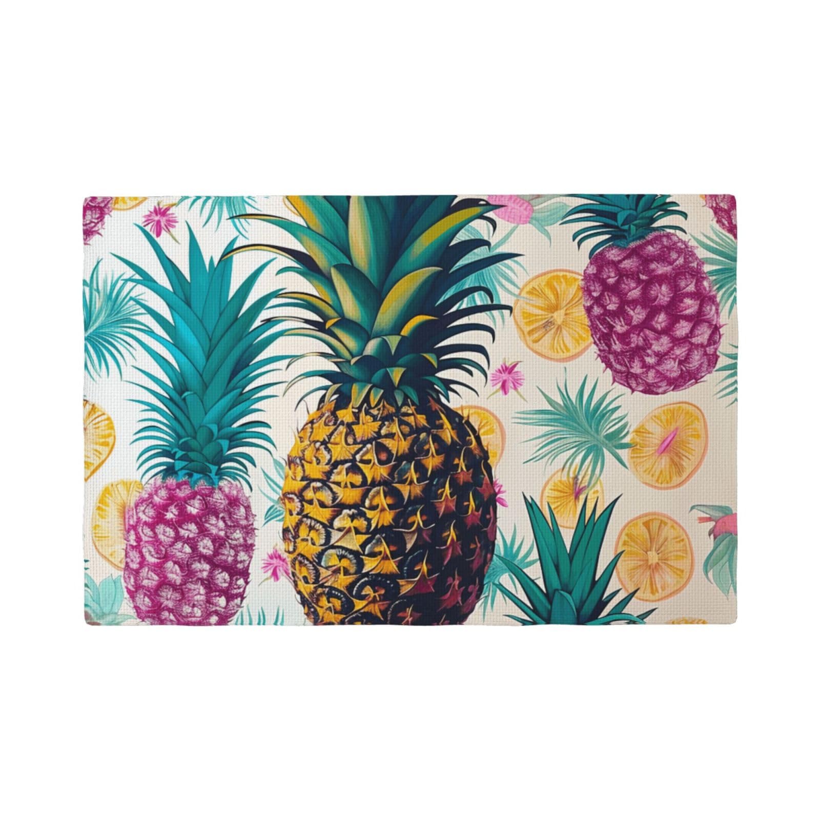 Tropical Pineapple Print Placemats Set, Heat Resistant Washable Placemat 12x18in Table Mats for Party Kitchen Dining Table Decoration Indoor Outdoor, Four Pieces