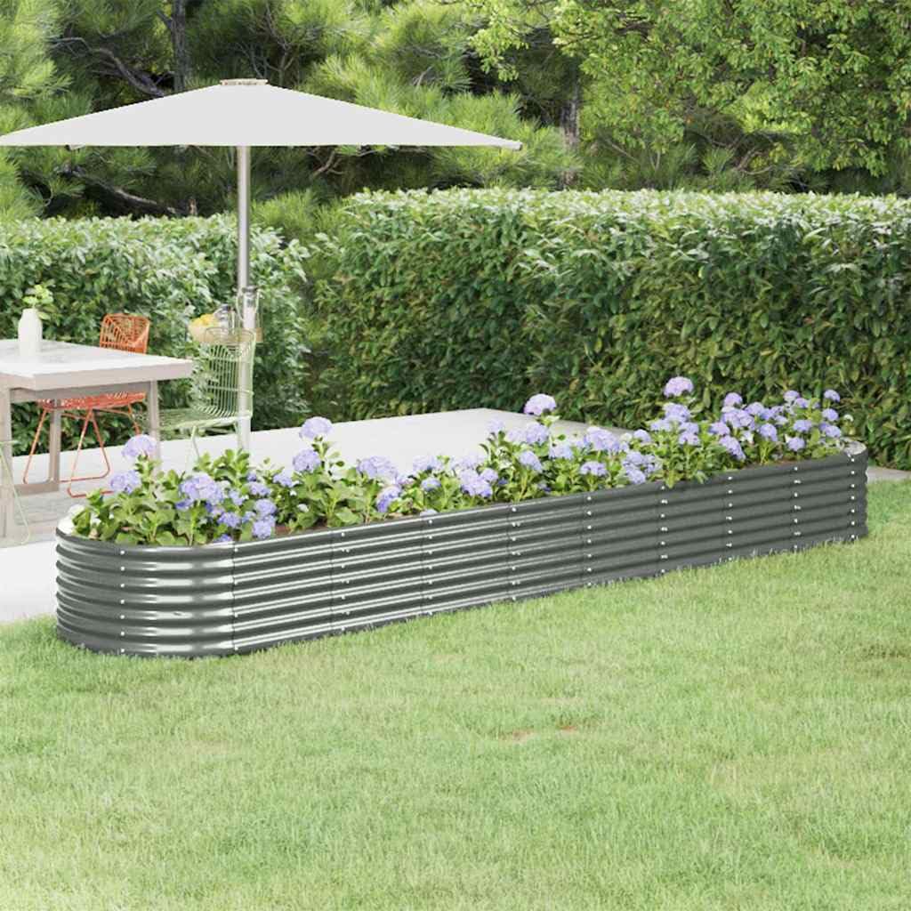 Jardinière surélevée galvanisée - 368 x 80 x 36 cm - Gris - En acier robuste - Avec grande zone de plantation pour fleurs, herbes, légumes en extérieur, résistant aux intempéries, durable