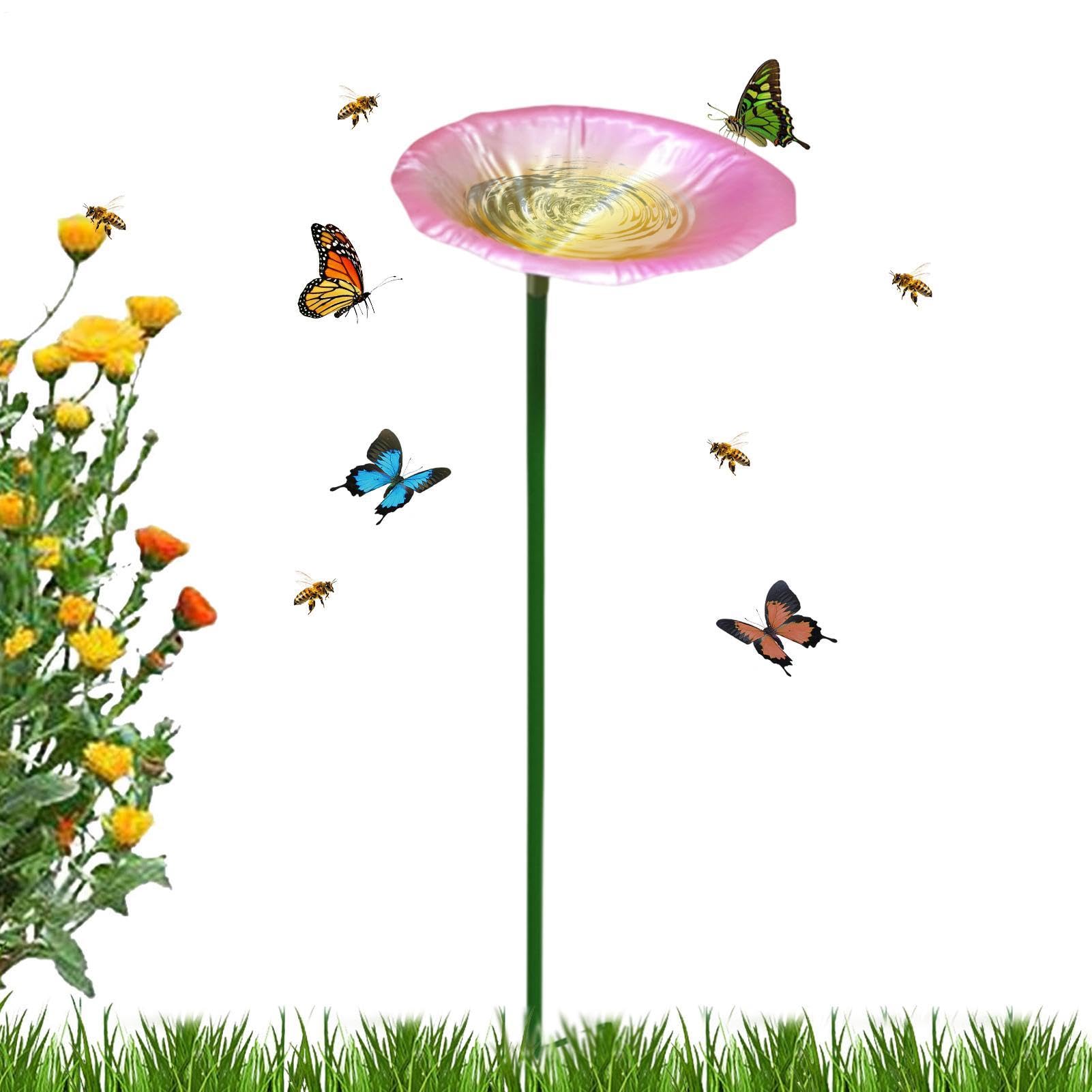 Genérico Fuente para Baño de Aves Poste con Bandeja Metálica y Estaca | baño alto para pájaros Para utilizar en Patio, Traspatio, Jardín, Balcón, Barandilla, Suelo, Piscina, Ventana y la Terraza