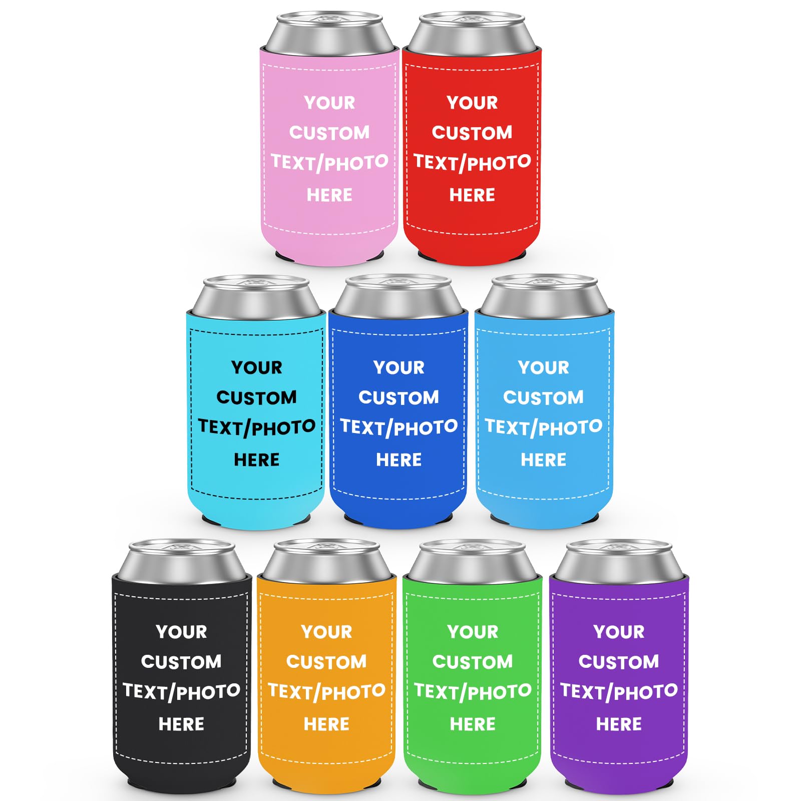 Generic Custom Can Coolers Sleeves 500 Pack, Bulk Personalized Insulated Neoprene Beer Soda Can Drink Bottle Holder with Logo Photo Text for Wedding Party Anniversary Decorations