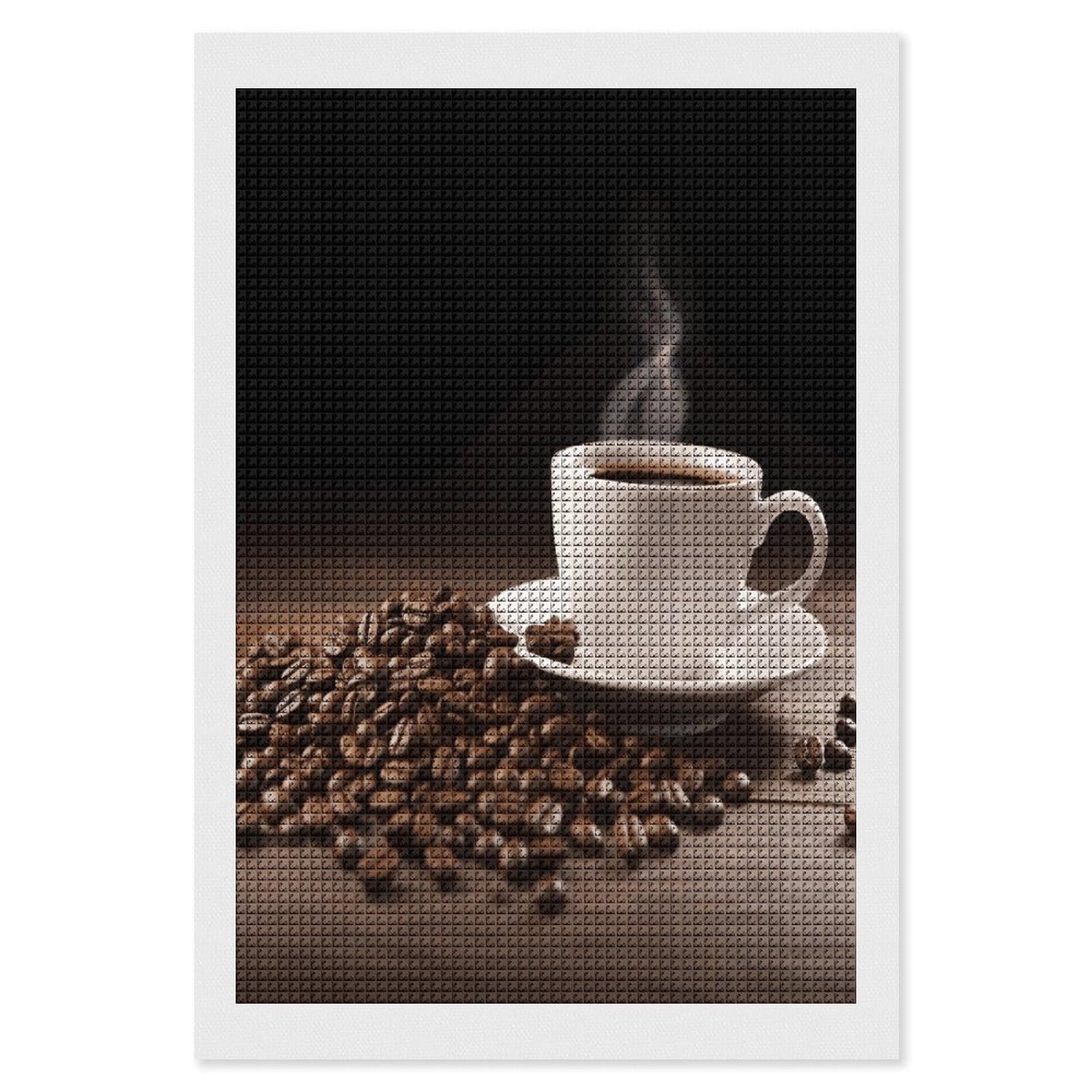 FodPand Coffee Cup and Coffee Bean Diamond Painting Kit for Beginner Fun 5D DIY Crafts for Adults Diamond Art Kits Square Diamond Art Canvas Painting Gem Art Crafts for Home Wall Decor 8"x12"