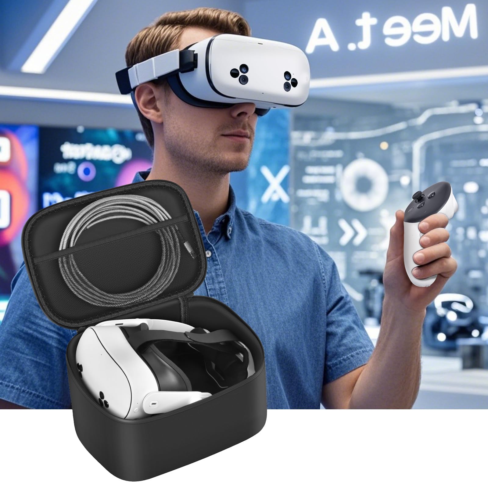Custodie compatibili con cuffie Meta Quest 3 2/Quest 3S VR, cuffie per realtà virtuale, supporti da viaggio per trasporto Elite, per controller Touch Pro, cavo di collegamento, accessori per batterie