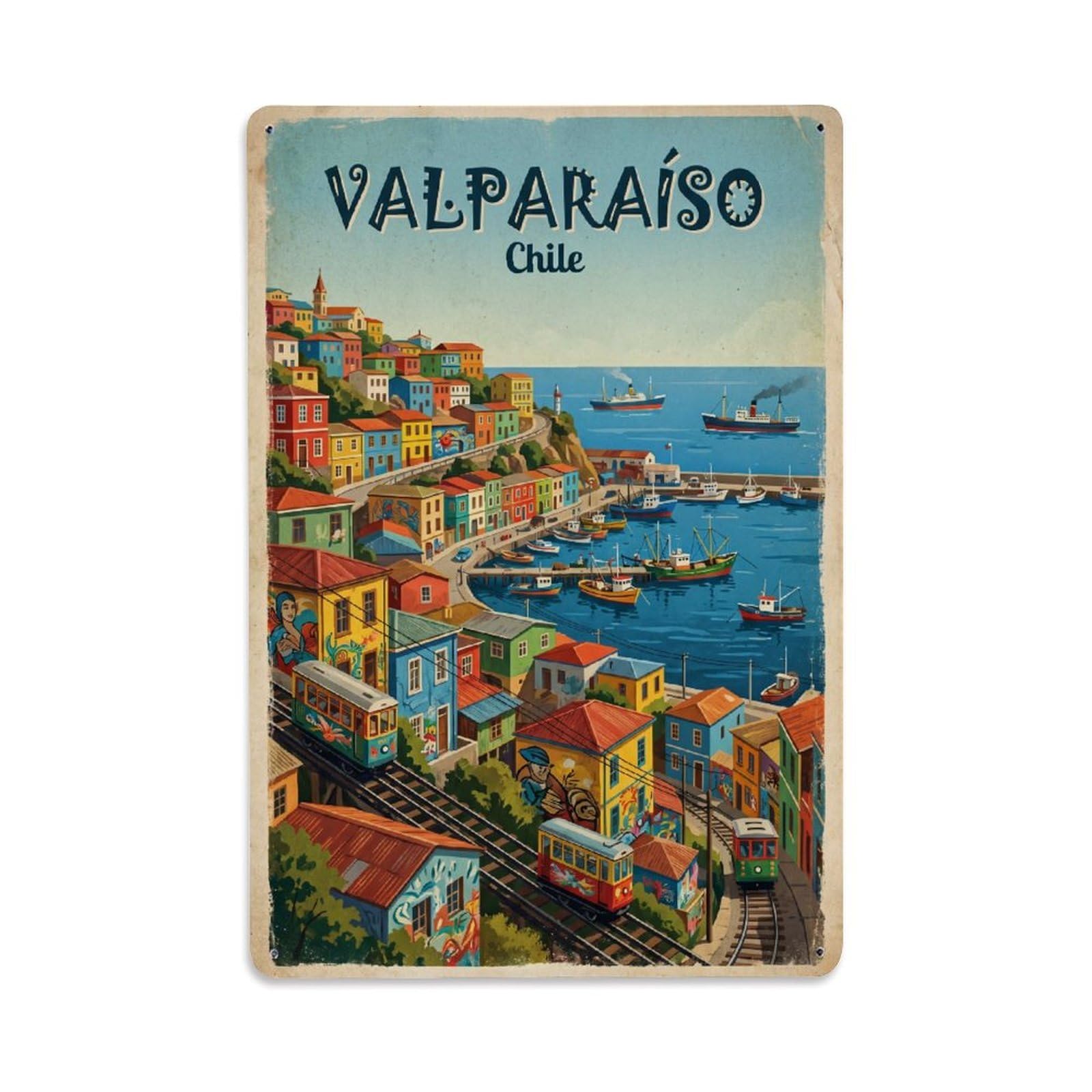 Metal Tin Sign Chile Valparaiso Vintage Travel