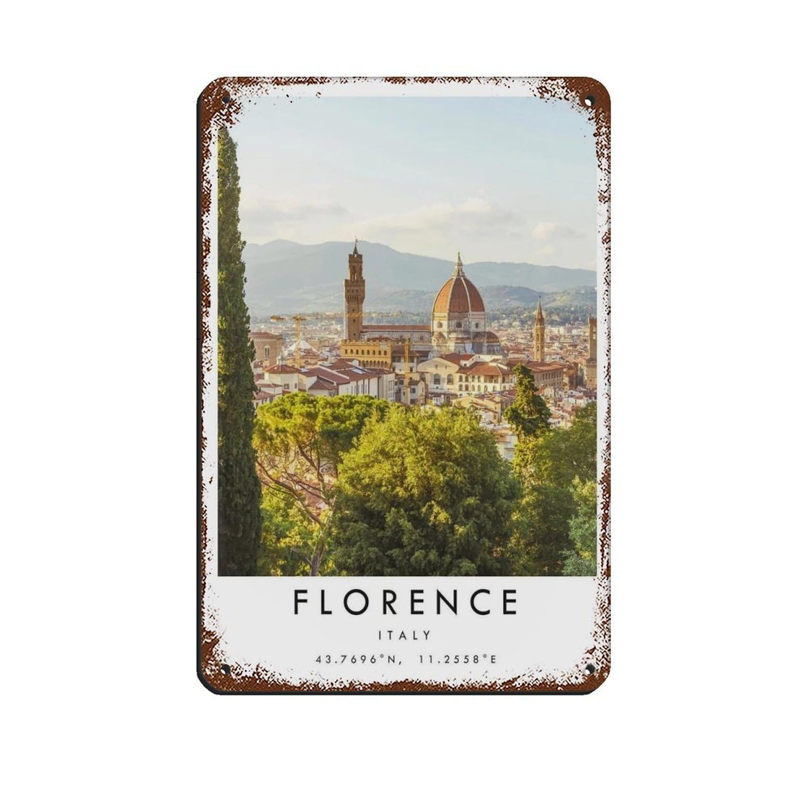 Florence Travel, Italy Poster Poster Tin Sign Vintage Metal Pub Club Cafe Bar Home Wall Art Decoration Poster Retro 8x12inch(20x30cm)