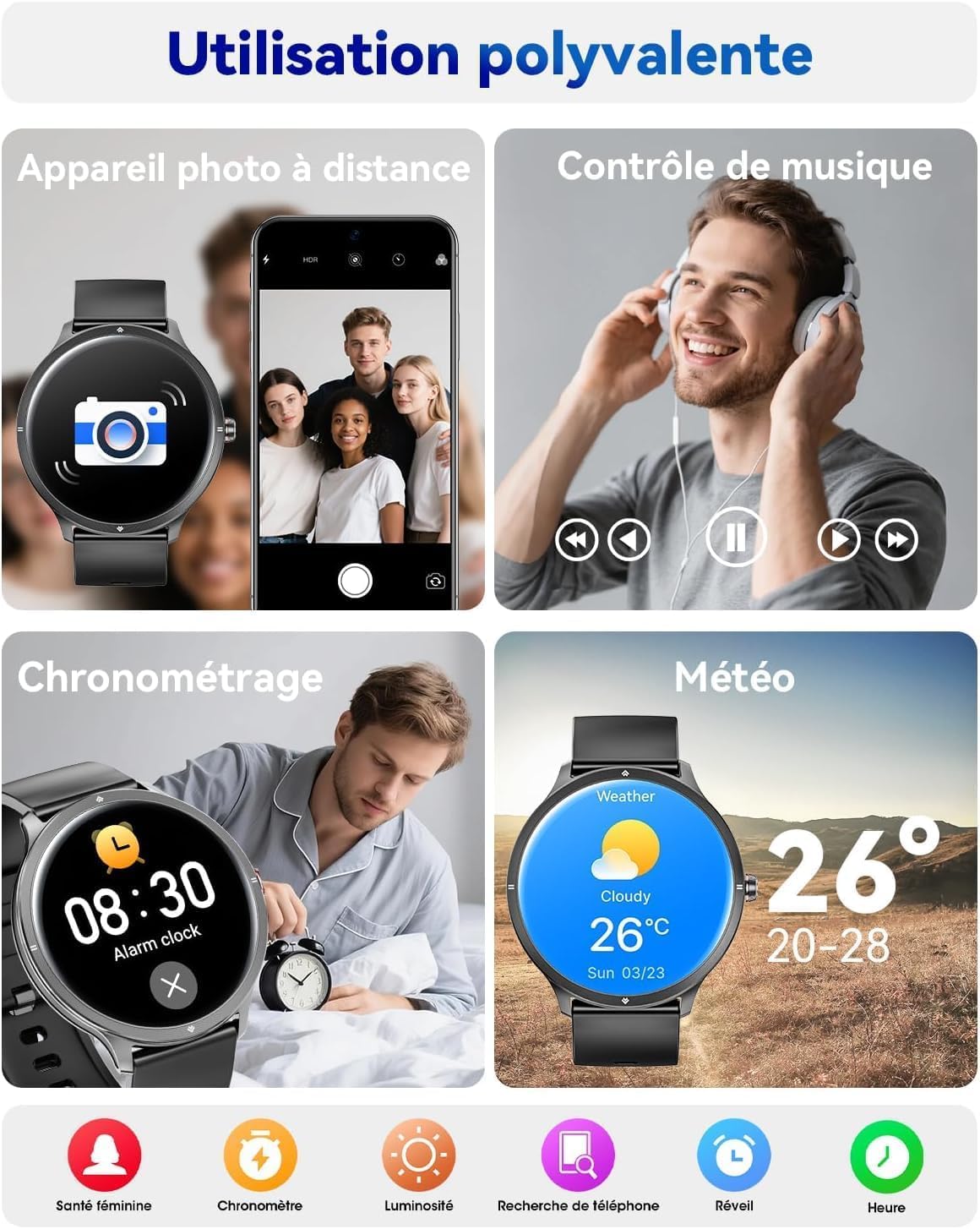 Reloj Inteligente Hombre, 1,75" AMOLED Pantalla Grande Moda Smartwatch,Correas Dobles/Llamadas Bluetooth/Podómetro/Pulsómetro/Monitor de Sueño/100+ Modos Deportivos para Android iOS (Marrón) (Negro)