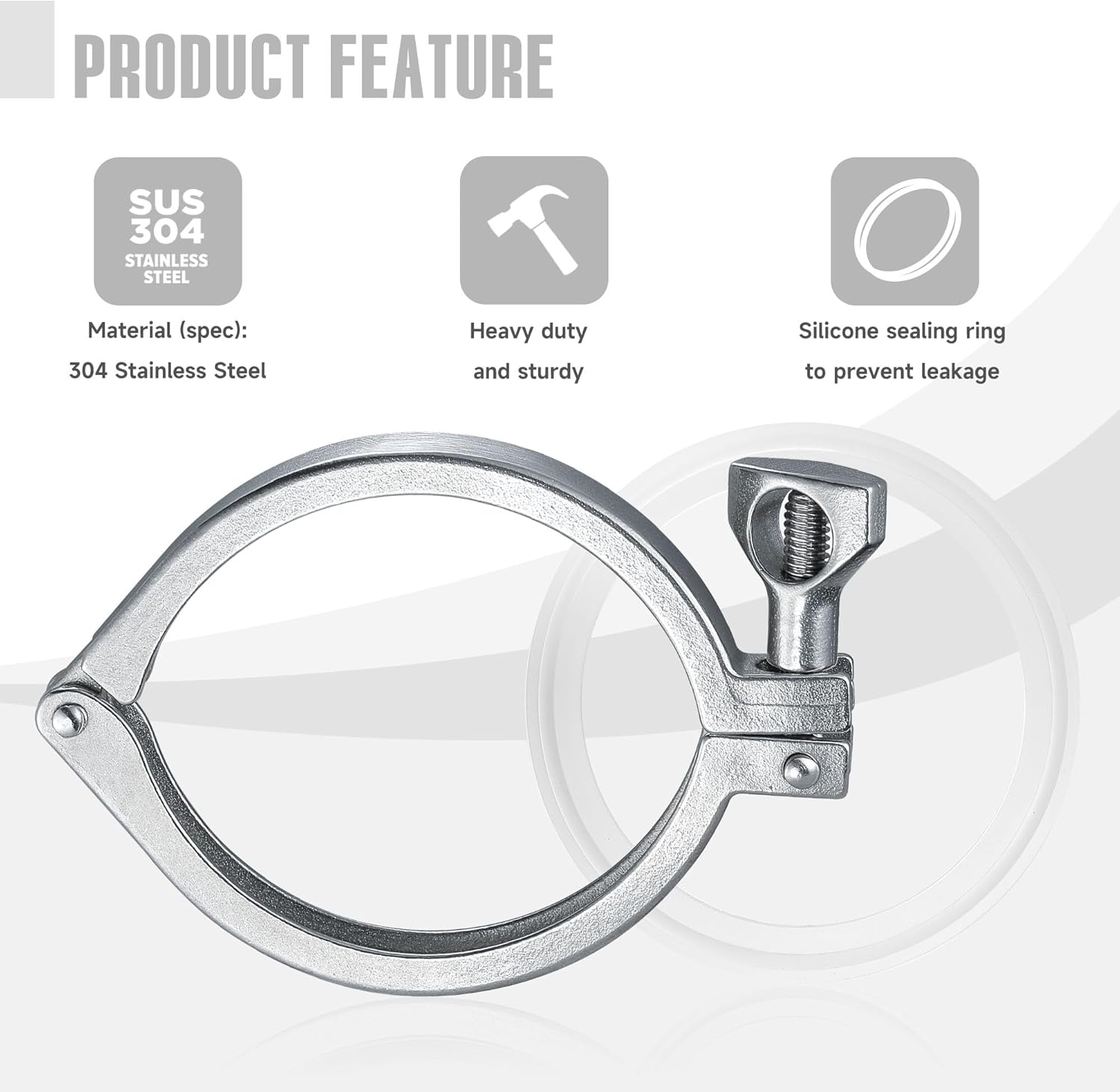 Stainless Steel 304 Sanitary Clamp Single Pin Tri Clamps Clover with Silicone Gaskets (Tube OD: 6")