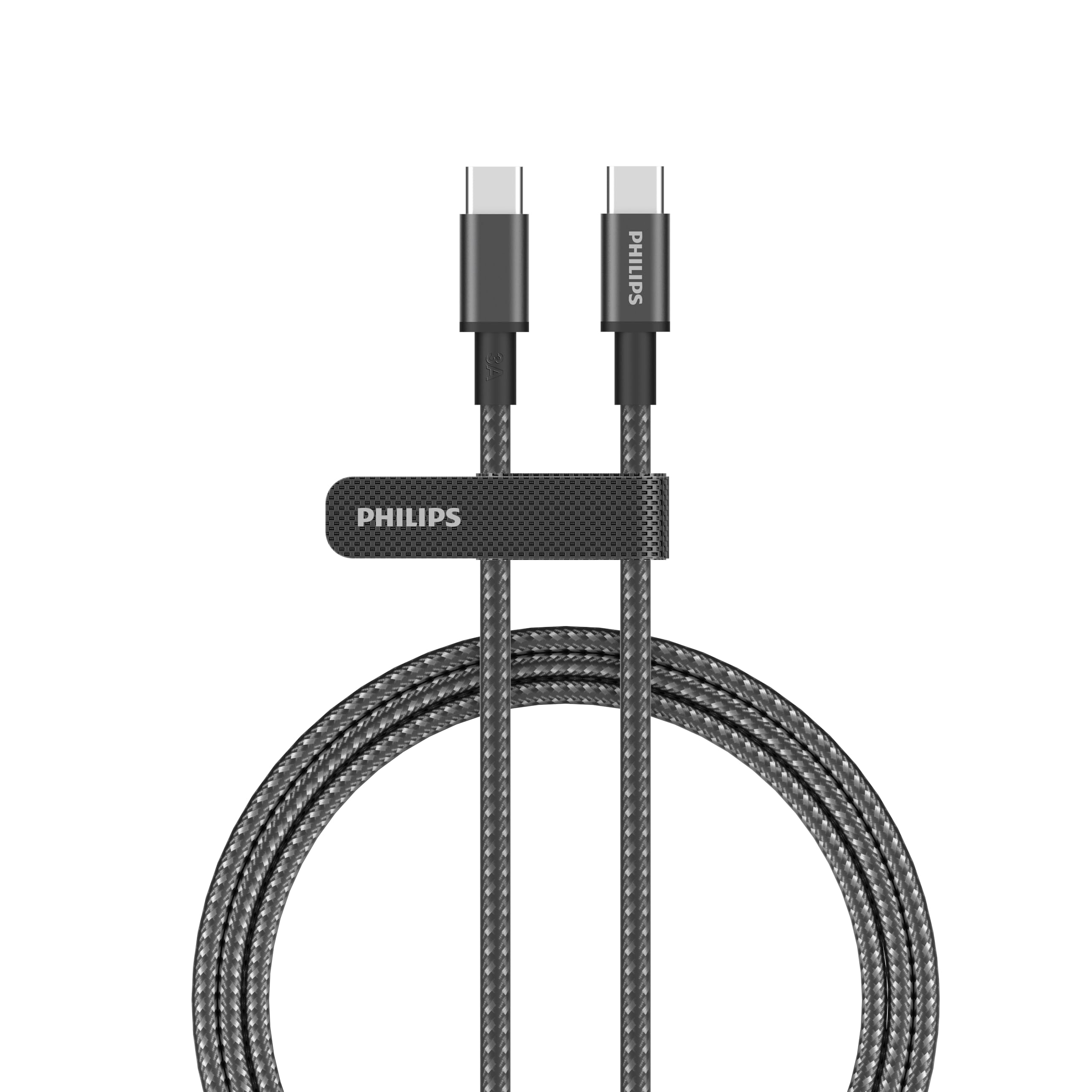 Philips DLC5060CC USB-C Cable 60W PD, 2M 2-Pack, Fast Charging, Braided & Durable, PET-Resistant, Data Sync Cord for Android Auto, CarPlay, Laptop, Tablet