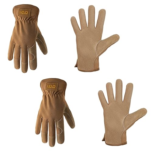 HLDD HANDLANDY 2 pares de guantes de cuero de jardinería para hombres, guantes de trabajo utilitarios para jardinería, jardinería, construcción,