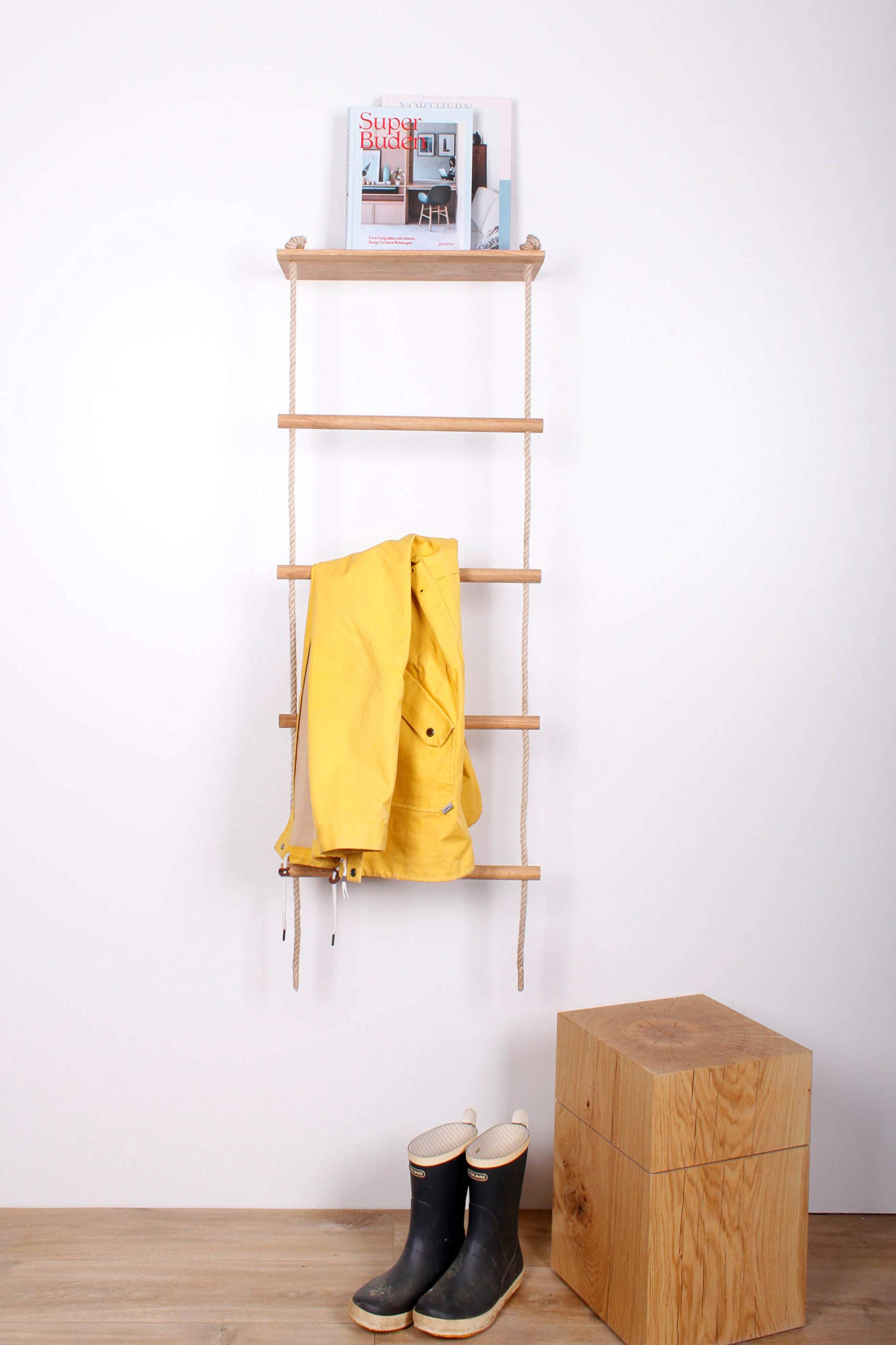 STELLA Strickleiter Regal aus massiver Eiche, 125 x 45 x 20 cm