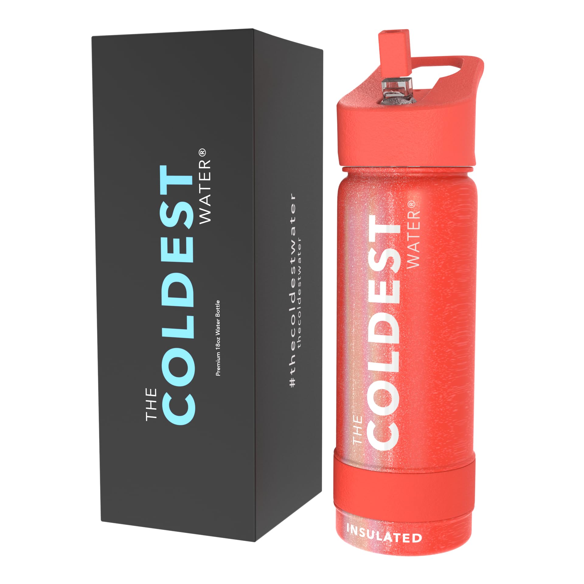 Coldest Insulated Water Bottle with Straw Lid - Stainless Steel Metal Insulated Bottle for Men & Women (Mars Red Glitter, 18 oz) — image 1