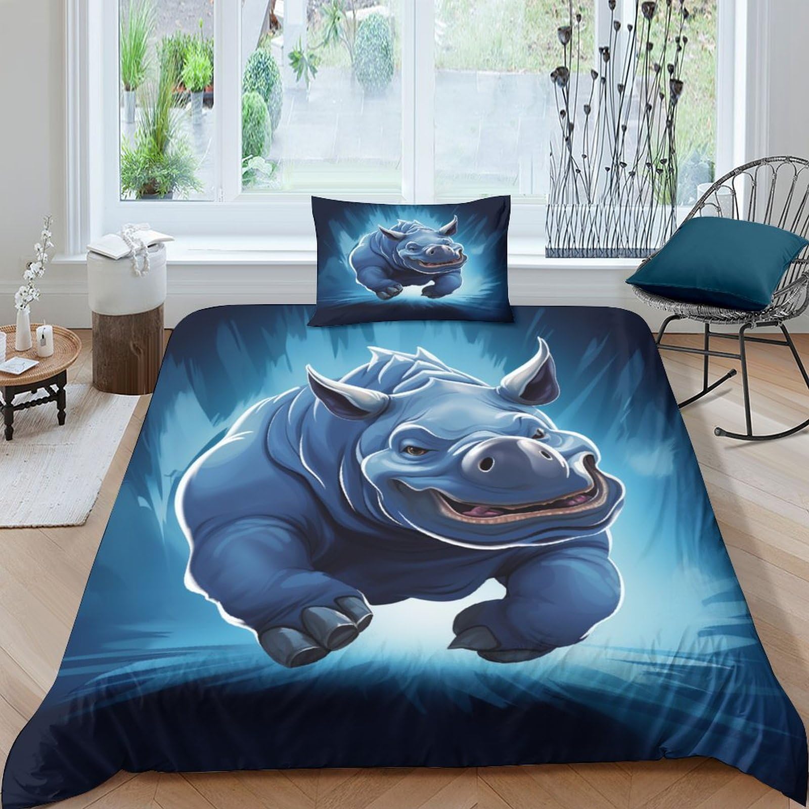 Parure de lit rhinocéros facile d'entretien pour un couchage d'enfant sans repassage
