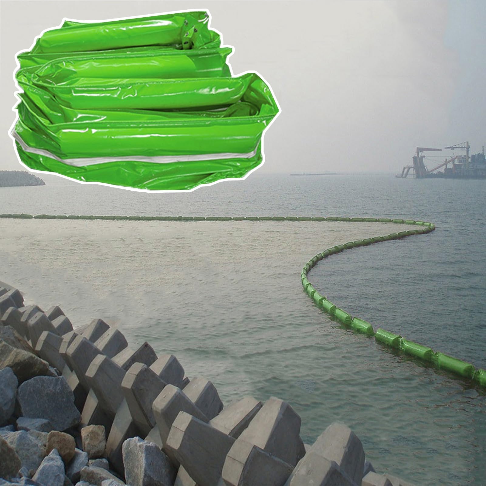DUANHOZ PVC Oil Boom,PVC Water & Oil Spill Containment Booms, Floatable Industrial Oil Barriers for Rivers, Docks & Lakes, Outdoor Flood Control Bags (Green, 75 cm / 29.5 in)