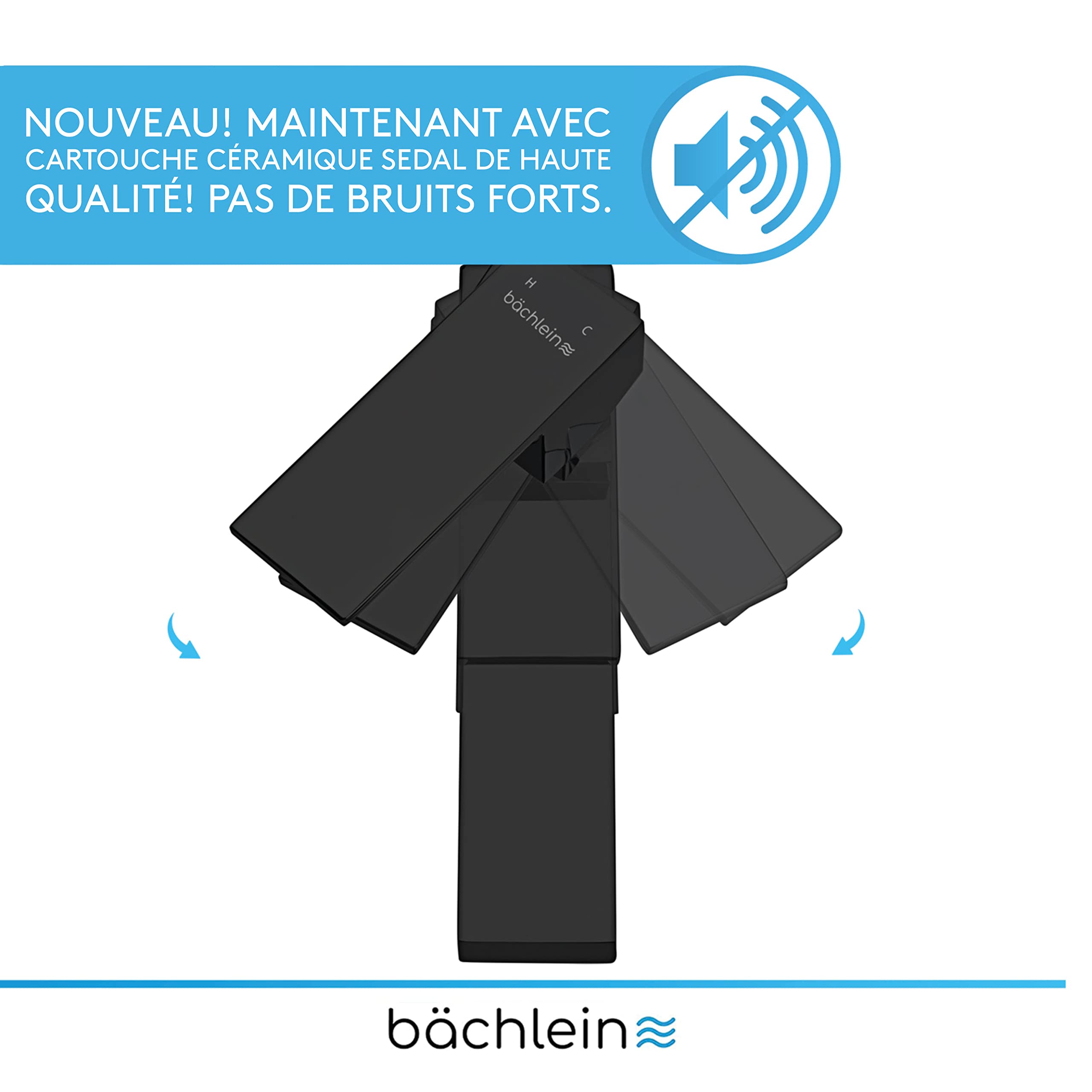 Bächlein Robinet pour Salle de Bain [Anguleux - Noir Mat] - Robinet Extra Haut avec Hauteur de Bec de 215mm Pour Lavabos á Poser, Robinetterie de Lavabo Haut Bec