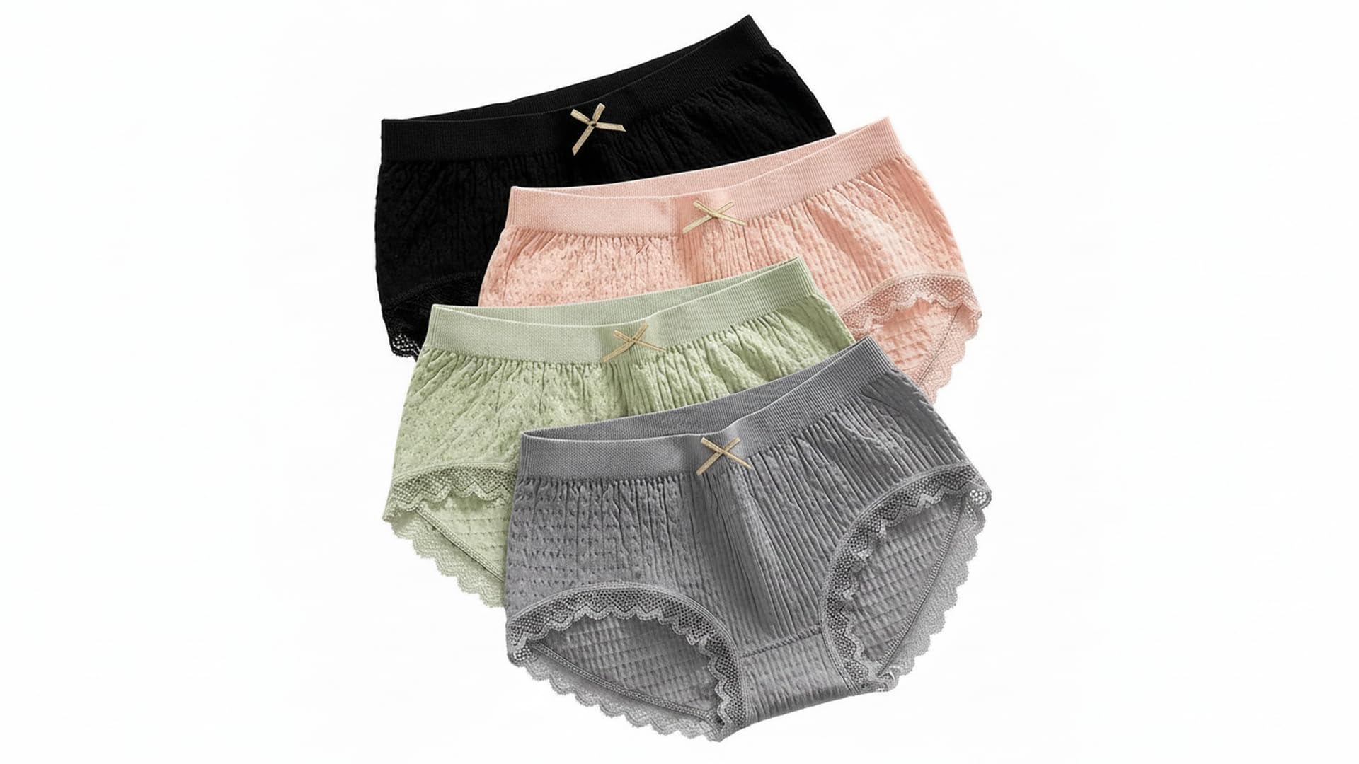 Women's Lace Trim Briefs, Mid-Rise Panties, Breathable Fabric, Bow Detail, Multicolour-picture-18