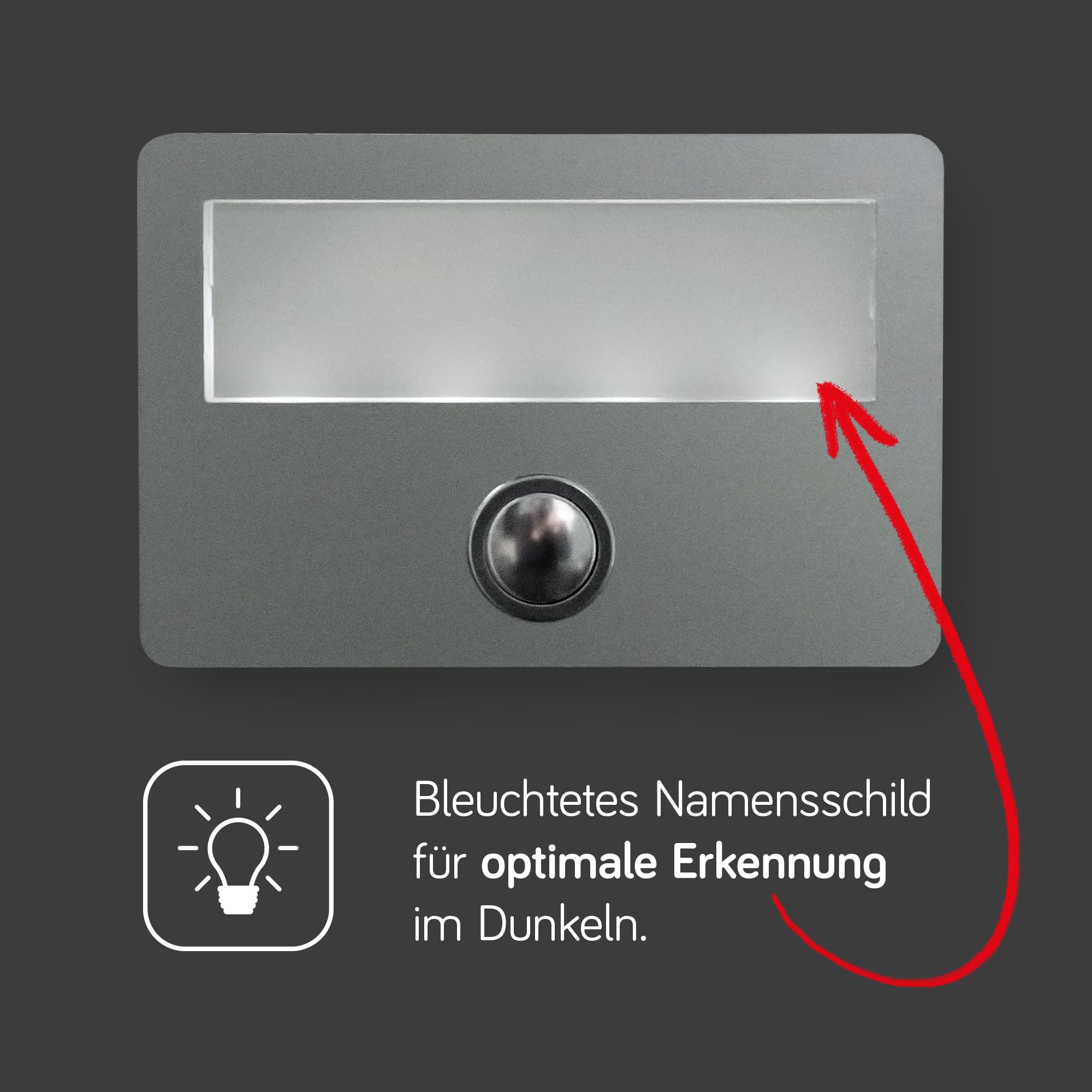Grothe Pulsador de timbre de puerta con placa para nombre, empotrable, iluminación LED, superficie de aluminio ETA 641 (después del montaje, no se pueden ver tornillos, incluye marco de superficie)