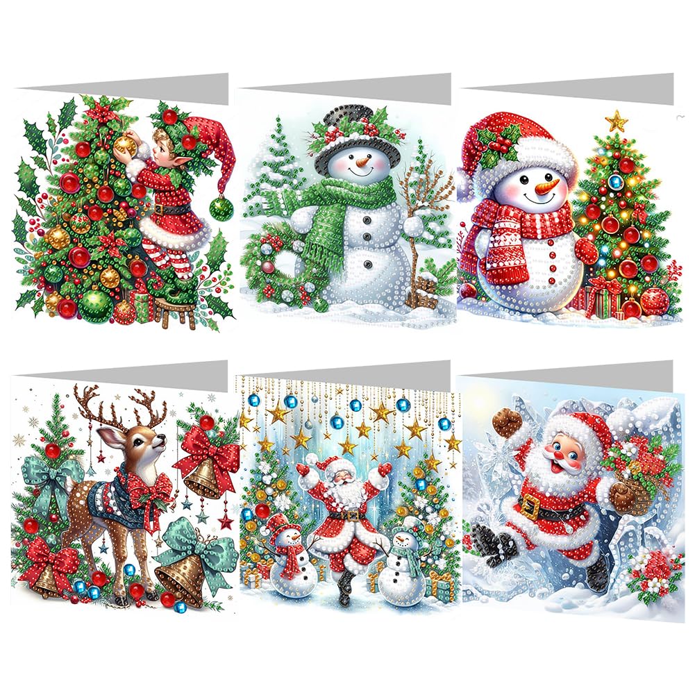 Generish 6er Set DIY Diamond Painting Weihnachtskarten – 5D Strass, Komplett Mit Werkzeug | Bastelset Für Kinder & Erwachsene