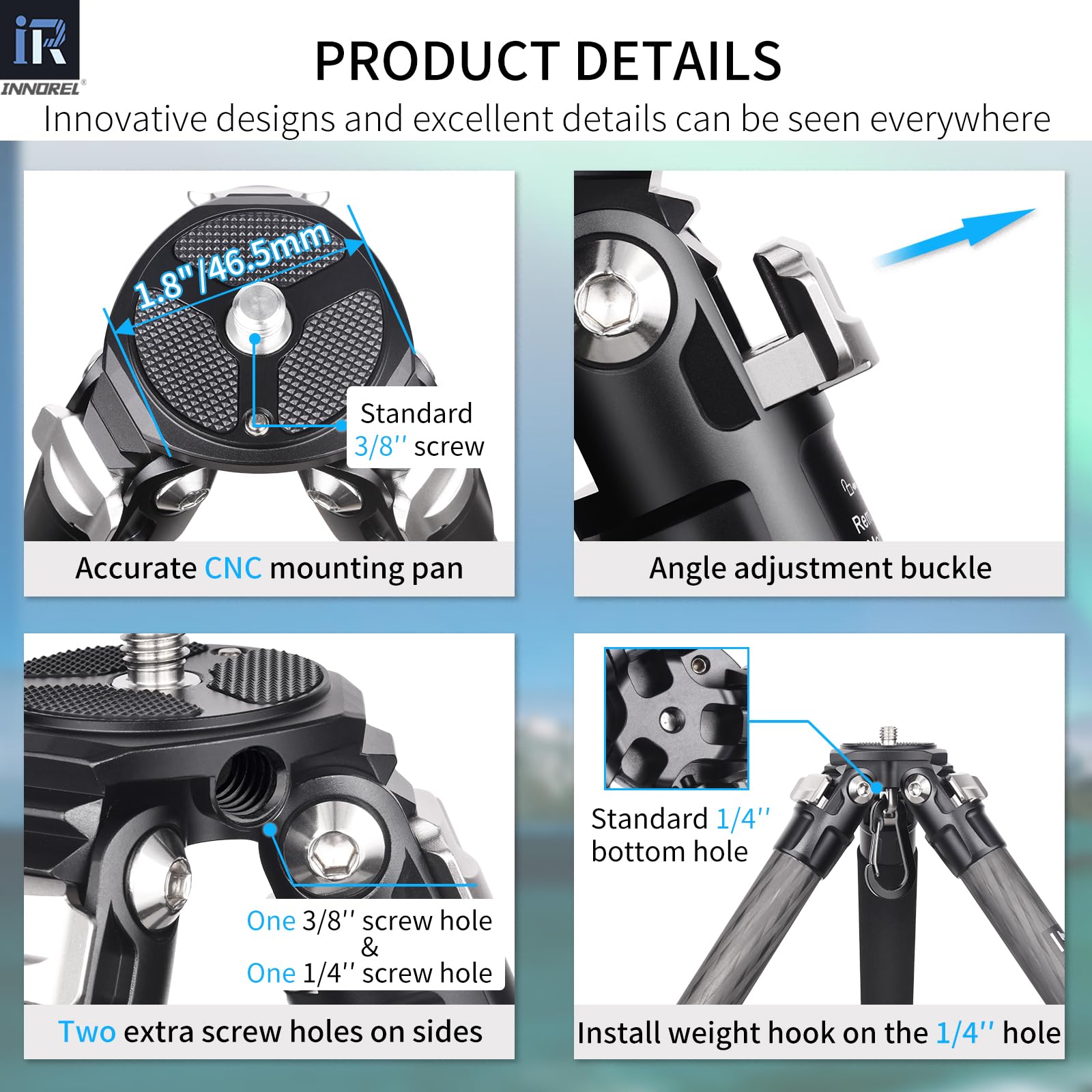 Carbon Fiber Tripod-INNOREL RT85C Without Ballhead Super Professional Tripod Monopod Heavy Duty Stand Support For Digital DSLR Camera Black - View #9