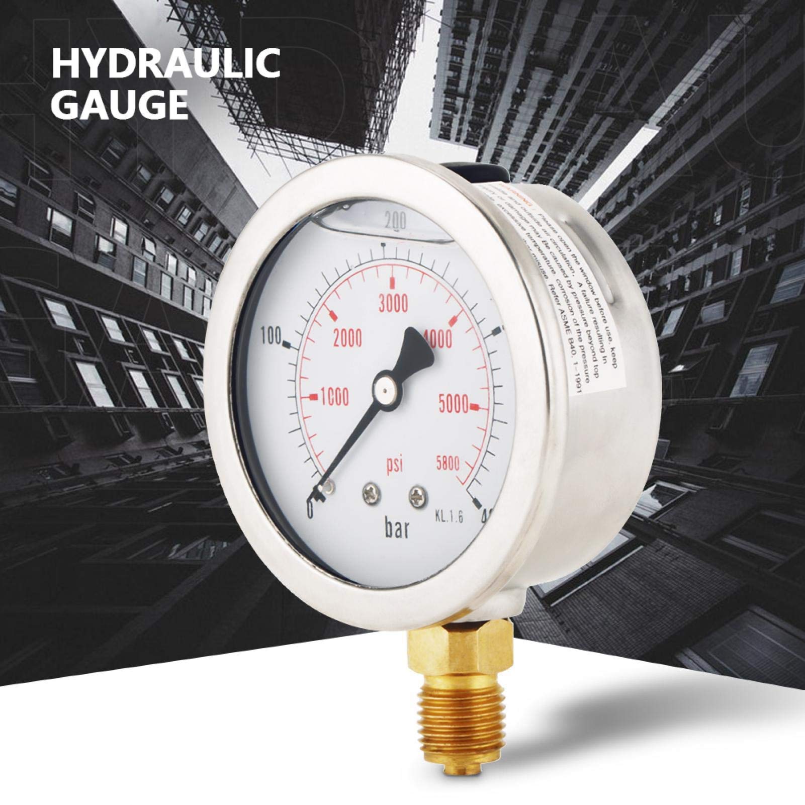 Manomètre Hydraulique 0-400bar / 0-5800psi, avec raccord fileté G1 / 4 ", Plage de Mesure, Un Excellent Outil de Mesure de Pression avec des Performances Stables