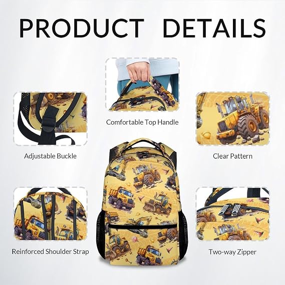 Backpack for Boys - Construction Backpacks for Boys - Lightweight Toddler Bookbag - Truck School Bag for Kindergarten/Preschool/Elementary(17 Inch)
