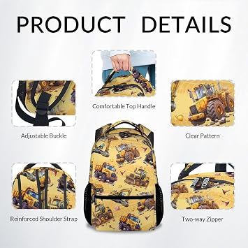 Backpack for Boys - Construction Backpacks for Boys - Lightweight Toddler Bookbag - Truck School Bag for Kindergarten/Preschool/Elementary(17 Inch)