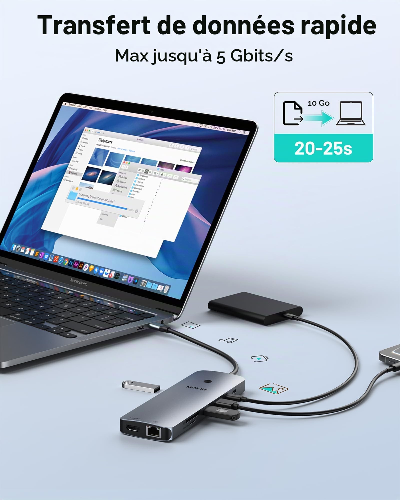 MOKiN Docking Station d'accueil USB C 3 Écran, HUB USB C 2HDMI 2DP | Dock Triple Moniteurs Dual HDMI et DisplayPort 4K@60Hz, 100W PD, USB-A/C 3.0, SD/microSD pour Ordinateurs Windows Mac