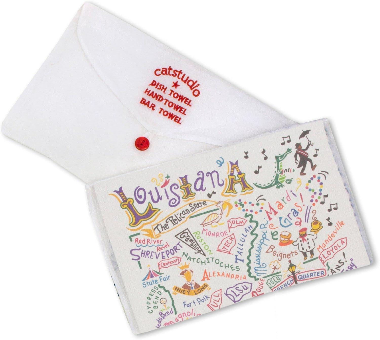 Catstudio Louisiana Dish Towel - U.S. State Souvenir Kitchen and Hand Towel with Original Artwork - Perfect Tea Towels for Louisiana Lovers, Travel Souvenir