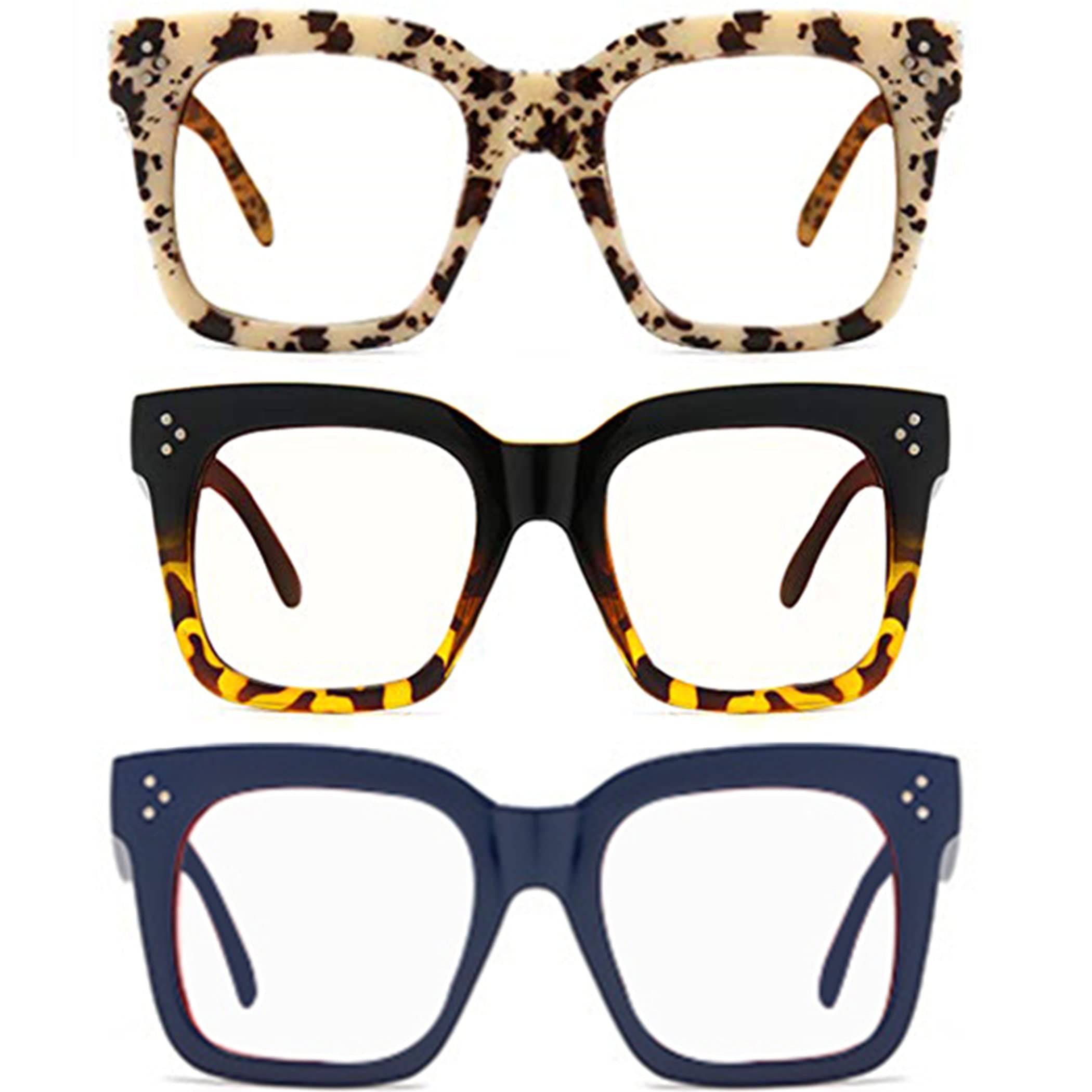 bullabulling Reading Glasses Blue Light Blocking,Retro Square Oversized Reading Glasses For Women Men Fashion Reader (Floral/Gradient/blue, 4.25)