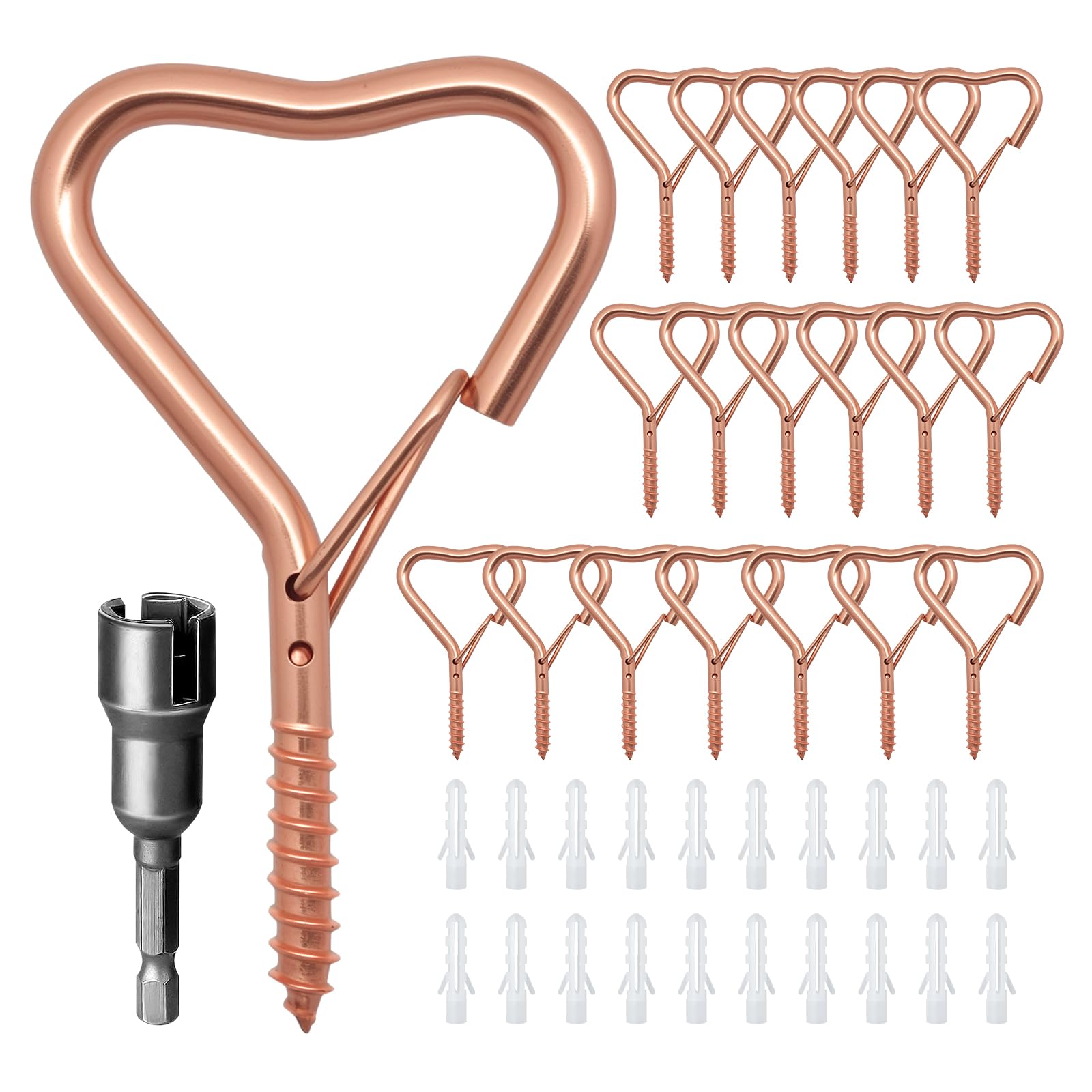 Ticway 20 PCS Heart Shaped Hooks for Outdoor String Lights,Screw Hooks for Outdoor String Lights, Party Lights, Garage, Bird Feeder, Lanterns,Wind Chimes (Rose Gold, 20 PCS) — image 1