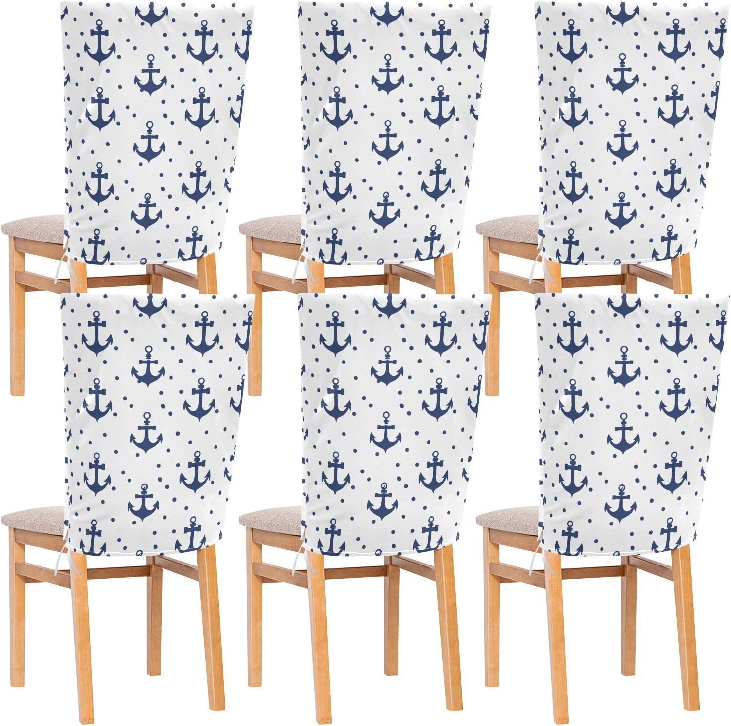 ALAZA Nautical Anchor Polka Dots Chair Back Cover Set of 6, Washable Reusable Removable Chair Slipcovers Decorative Chair Cover for Home Kitchen Wedding Party