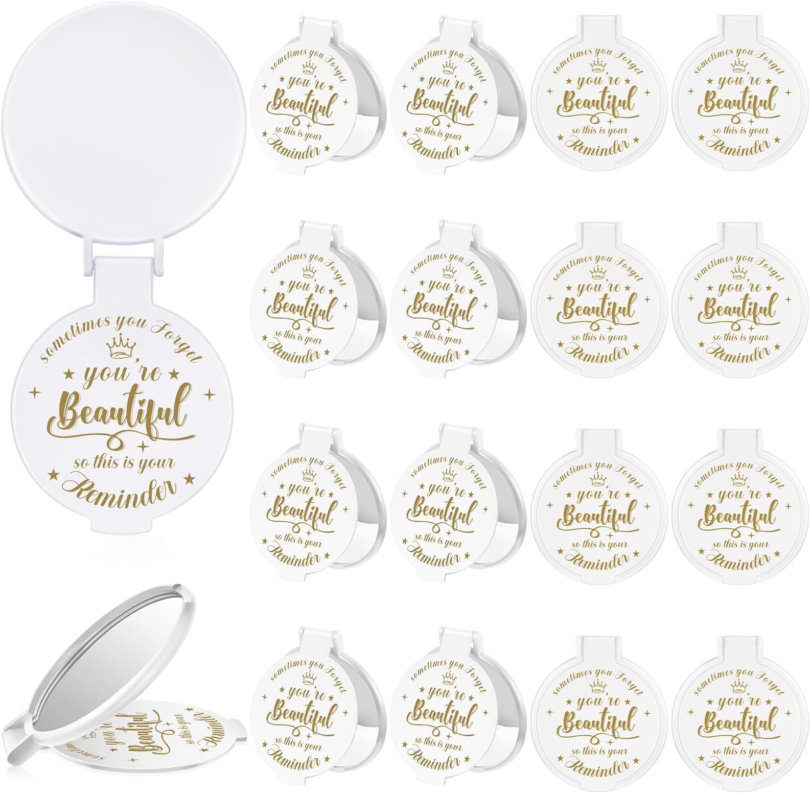 18 Pcs 2.76 Inch Inspirational Compact Mirror Bulk Women Small Gifts Graduation Party Favors Purse Mirror Pocket Mini Stuffer Items for Adult Coworker Cheerleader Employee (White)