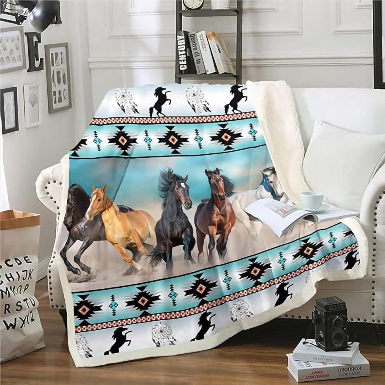 Couverture flanelle cheval contre le froid nocturne pour lit 2 places