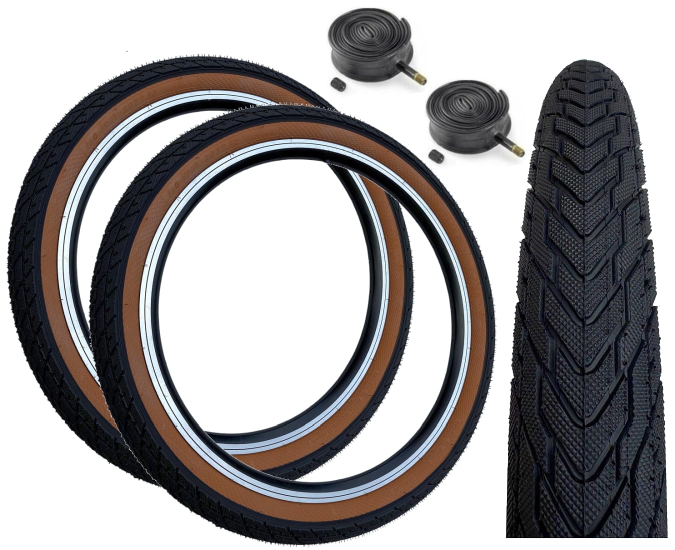 PAIR Baldys F-STYLE 20 x 2.35 BROWN WALL Mountain Bike/BMX Tyres & Schrader Valve Inner Tubes (Pack of 2)