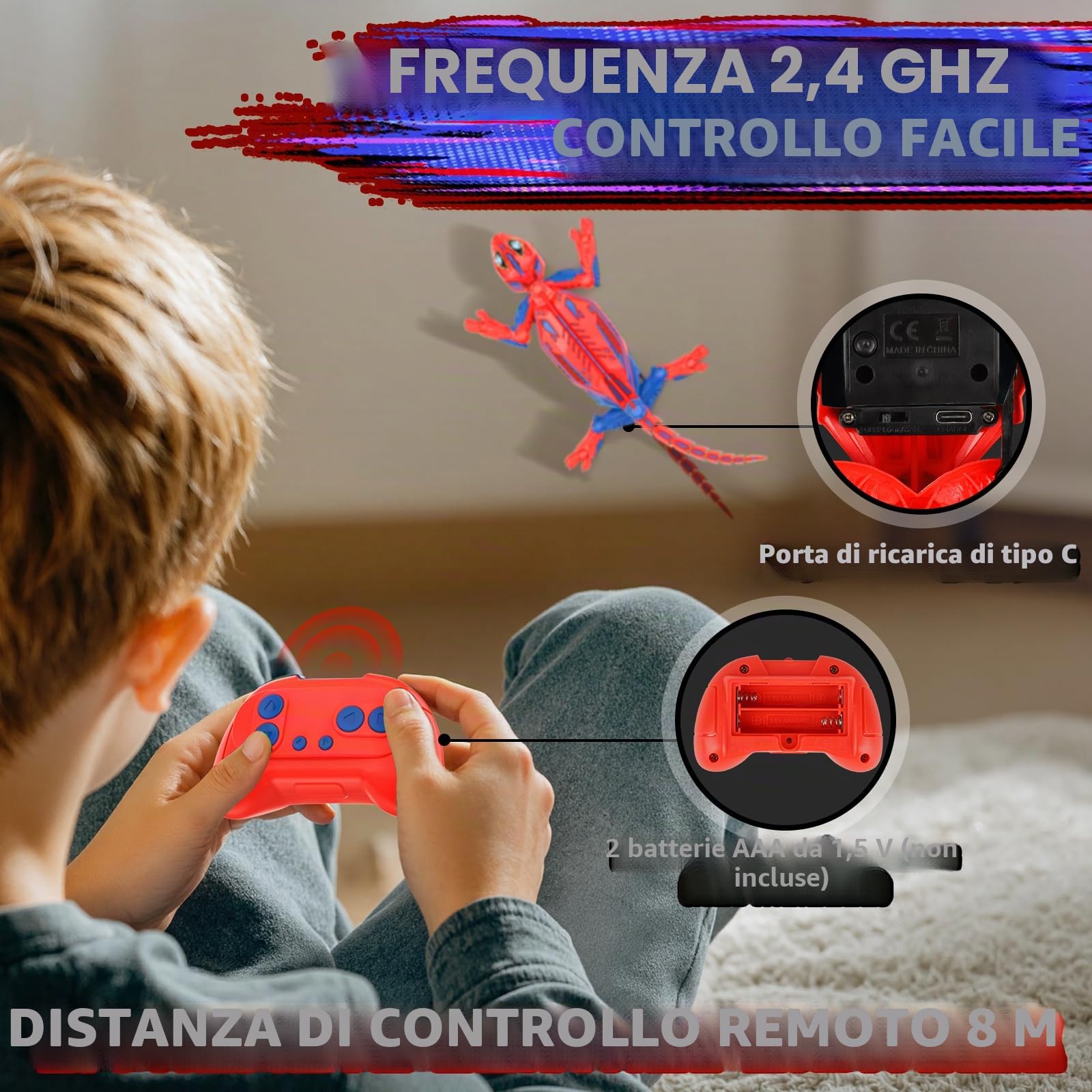 Mieryd Lucertola Telecomandata, Spider Geco Robot Radiocomandato Giochi Bambini 3 4 5 6 7 8 9 10 Anni Giocattolo Animali Che va Sui Muri Regalo Compleanno Pasqua Bimbi Ragazzi Ragazze Gioco Educativi