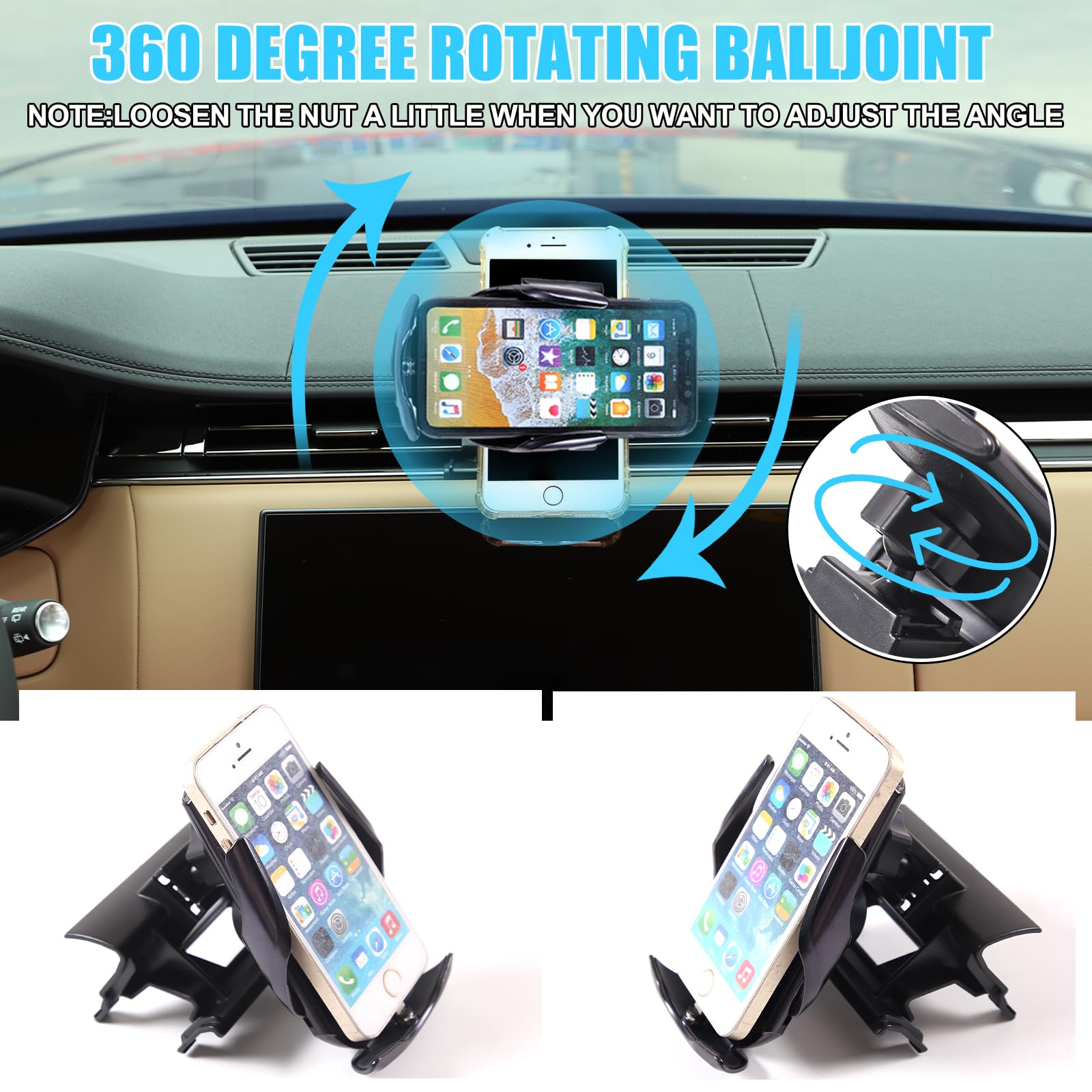 METYOUCAR Soporte de teléfono de coche para @LR@over @R@ange @Ro&ver Sport 2023-2025, 360 rejillas de ventilación de consola central giratoria, soporte fijo para teléfono móvil para iPhone universal