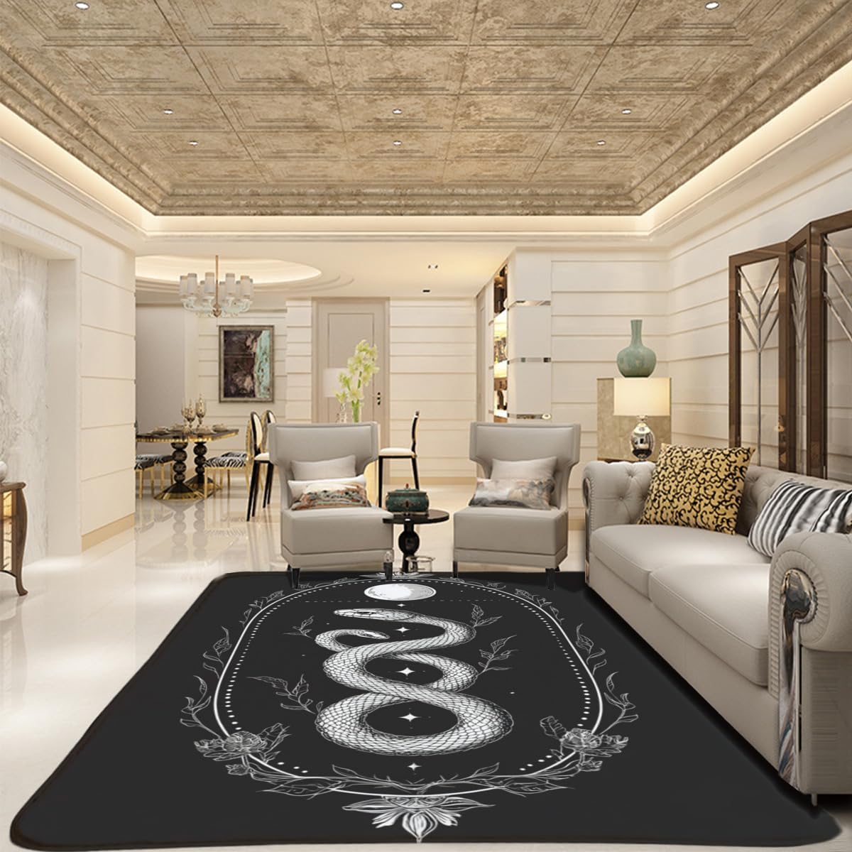 Black Snake Print Area Rugs Washable Rugs Flannel Rugs Non-Slip Floor mats Psychic Witchcraft Rugs for Bedroom Living Room Study Game Rugs 24x36inch