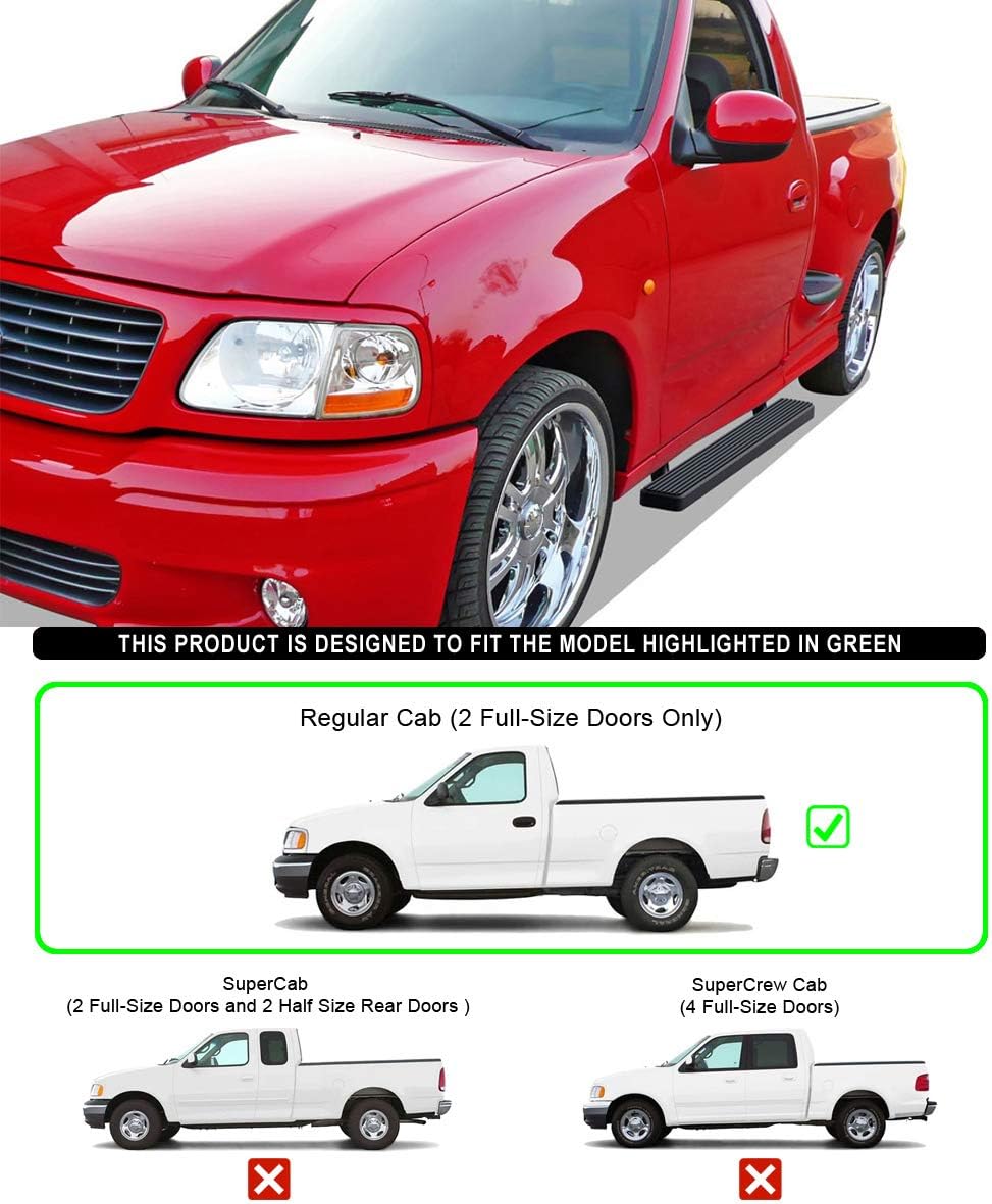 APS Running Boards (Nerf Bars Side Steps Step Bars) Compatible with Ford F150 F250LD 1997-2003 Regular Cab (Include 04 Heritage)(Not for Lightning Model) (Stainless Steel Black Powder Coated 5in)