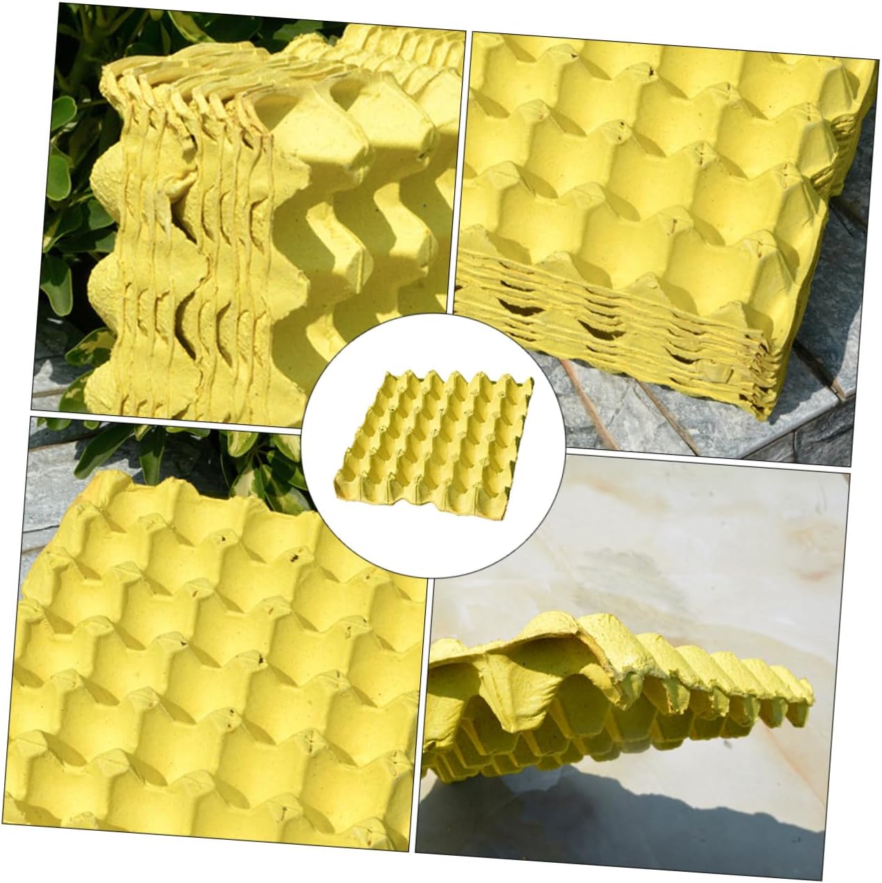 Zerodeko 10pcs DIY Paper Pulp Egg Trays 30-count Yellow Household Egg Storage Containers and Organizer Racks for Refrigerator Use