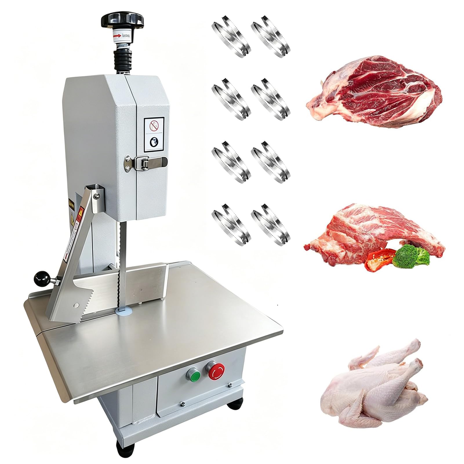 Máquina Eléctrica De Sierra para Huesos, Sierra De Cinta Eléctrica Comercial para Carne, Máquina Cortadora De Carne Congelada,Mesa 44x31cm,para Cortar Chuletas, Carne Congelada,8 Cuchillas