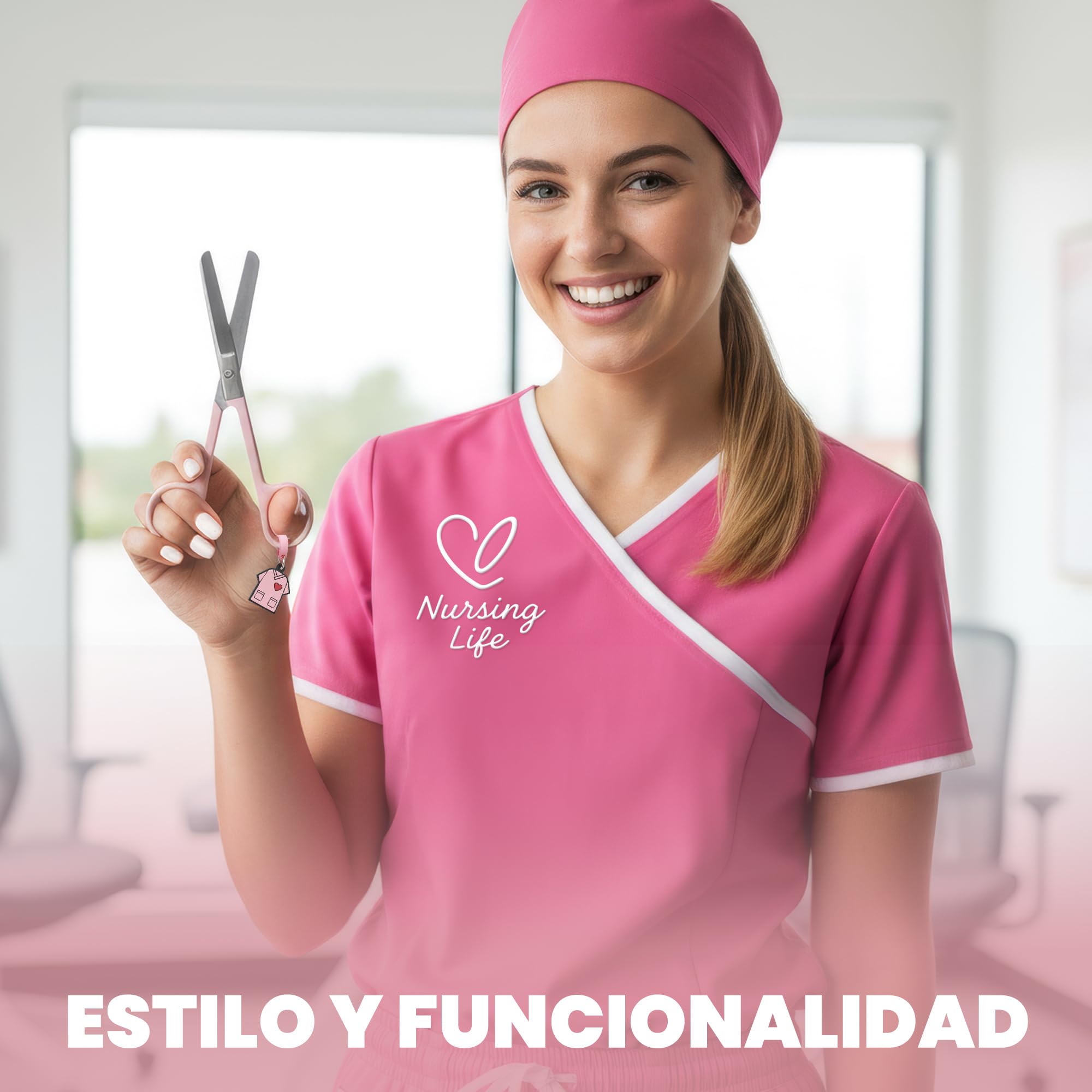 Nursing Life - Forbici infermieristiche con punta arrotondata | Ideali per il portaforbici infermieristico in caso di emergenza, punta arrotondata professionale, pronto soccorso (rosa)