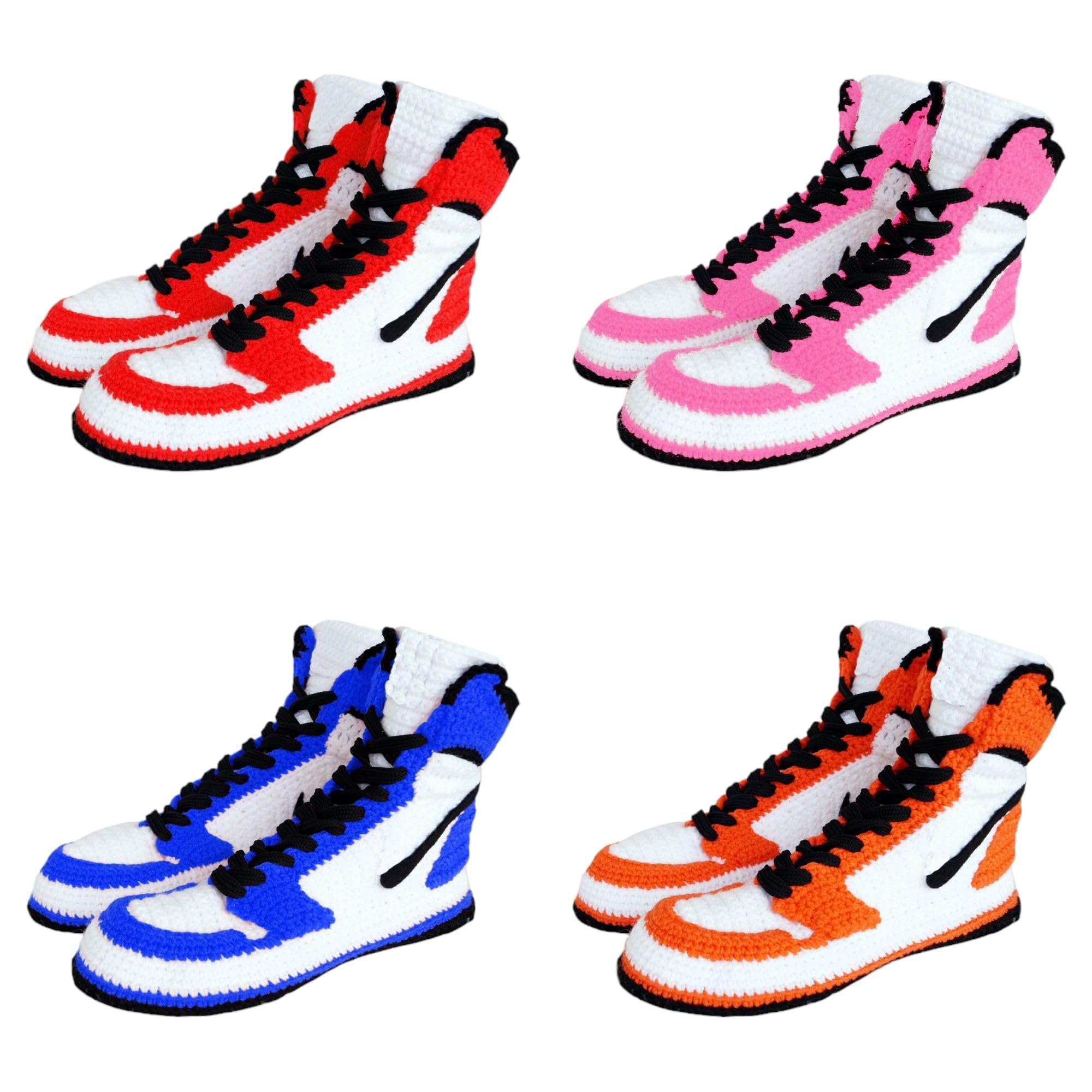 Handmade Jordan Style Crochet Knitted High-Top Slippers Retro Basketball Custom Kicks Plush Shoes Cozy Unisex Indoor Shoes Soft
