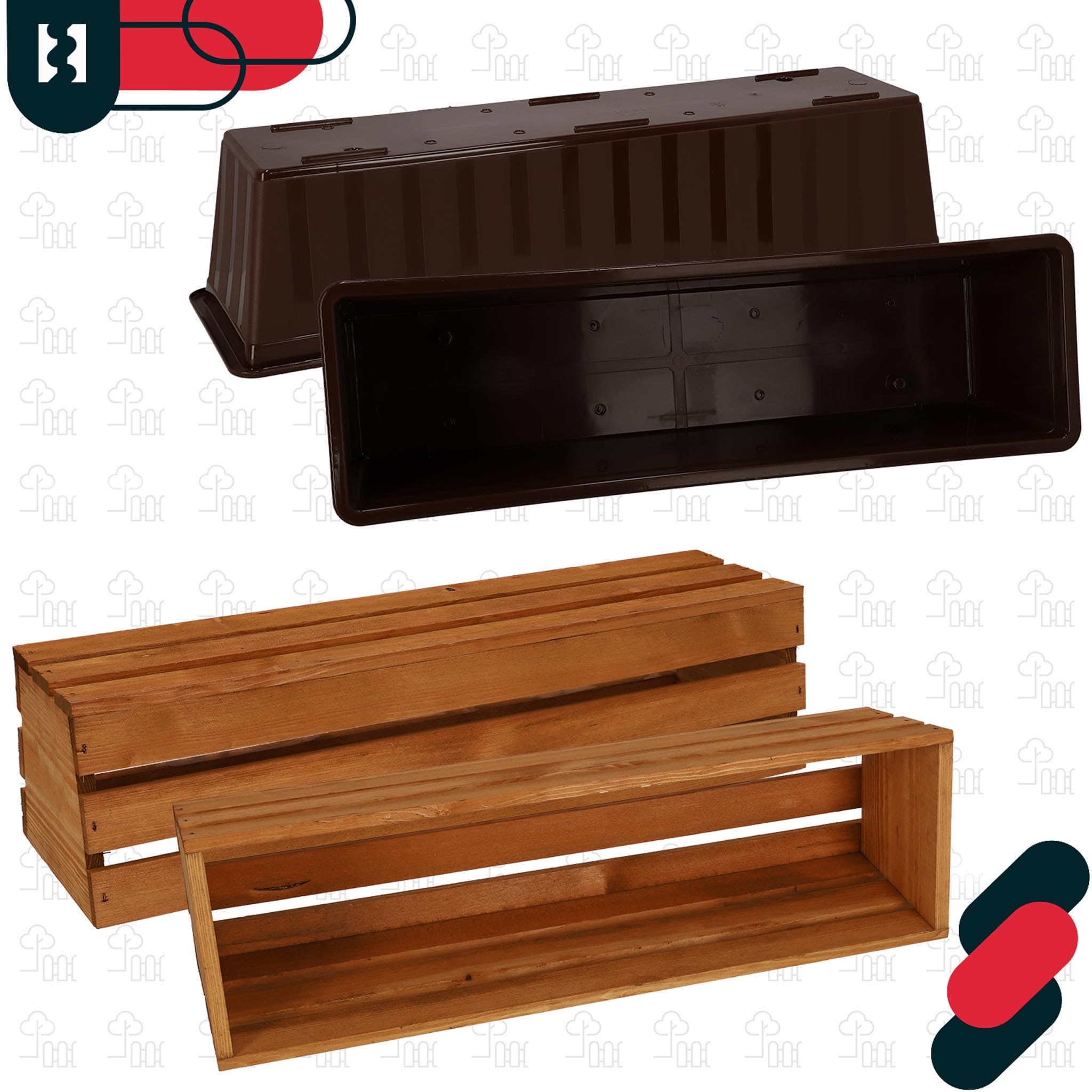 KOTARBAU® Blumenkasten für Balkon, Balkonkasten mit Kunststoffeinsatz | 3er Set, Pflanzkasten, 60 x 18 x 15 cm, Blumentopf, Kräutertopf aus Kiefernholz für Terrasse, Balkon Deko, Eiche