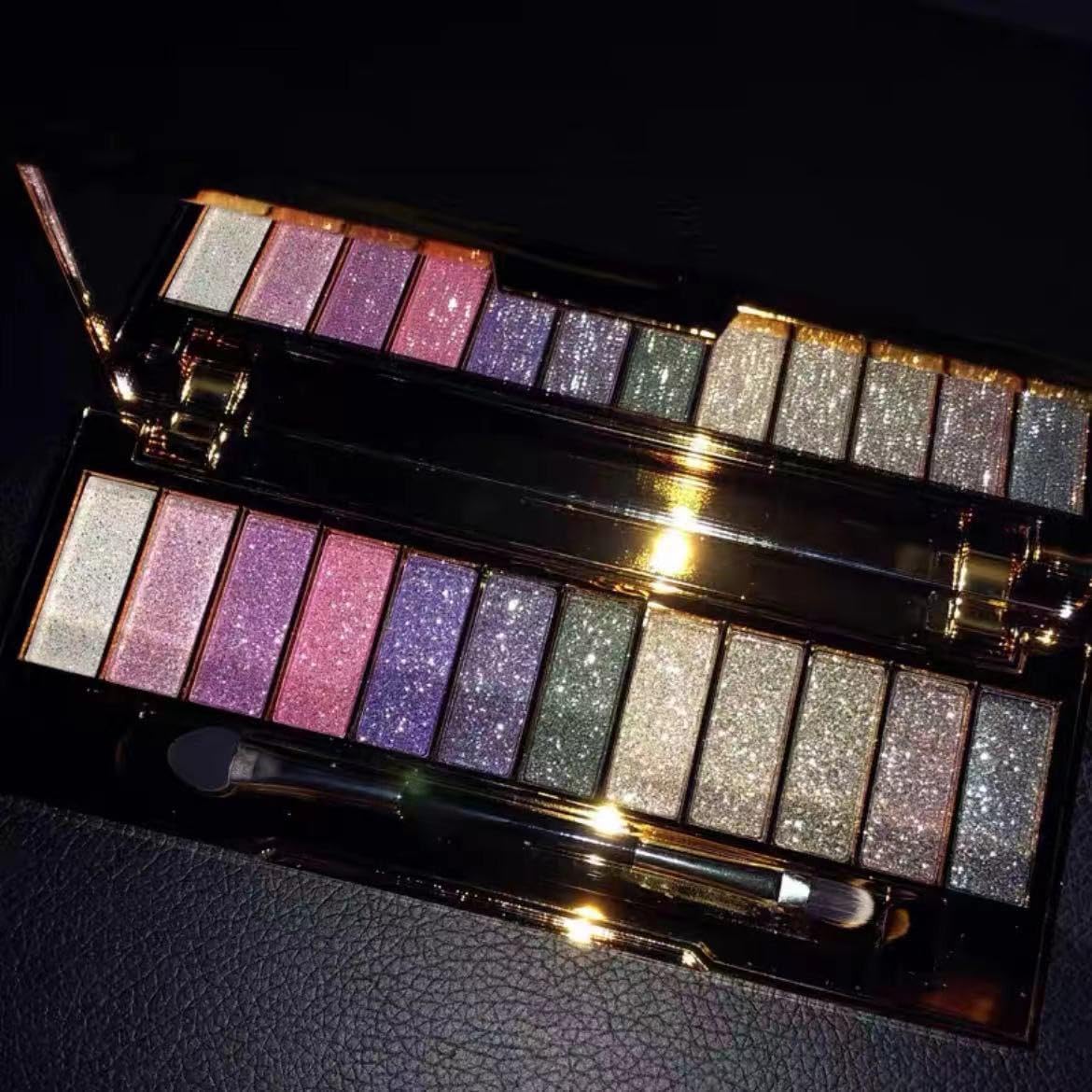 Paleta de sombras de ojos con purpurina, 12 colores, impermeables, brillantes, paletas de maquillaje con espejo de pincel, paleta de sombras de ojos pigmentadas altamente brillantes para citas, 7